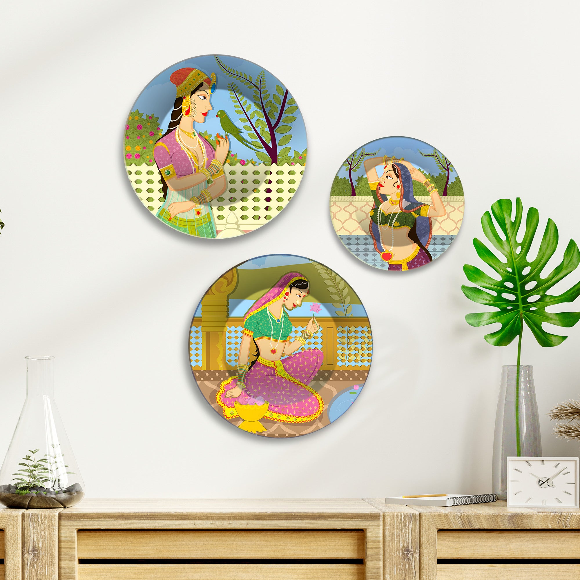 Rajputana Grace Royal Charm Premium Wall Plates Painting Set of 3