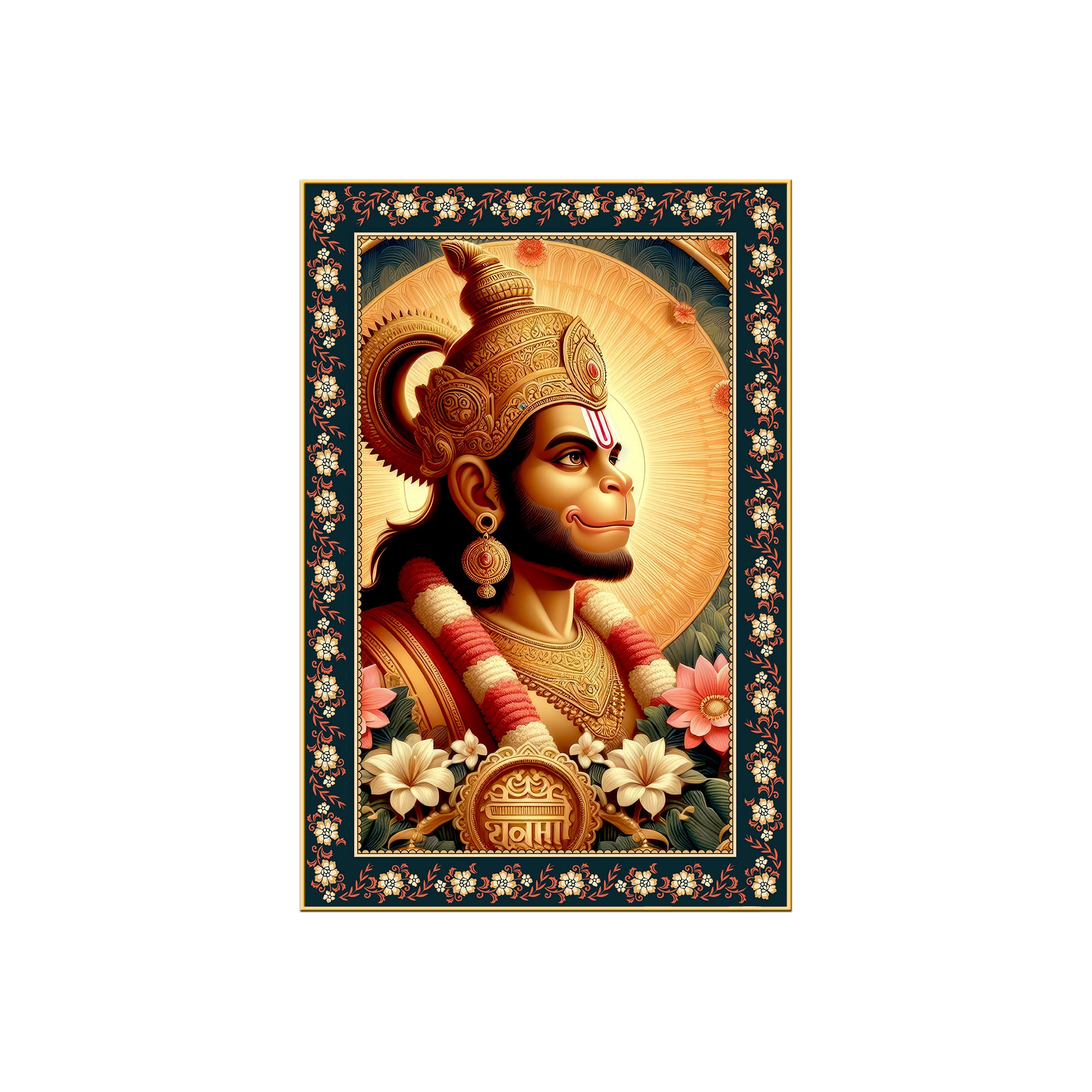 Rama Doota Hanuman Floral Border Vertical Wall Painting
