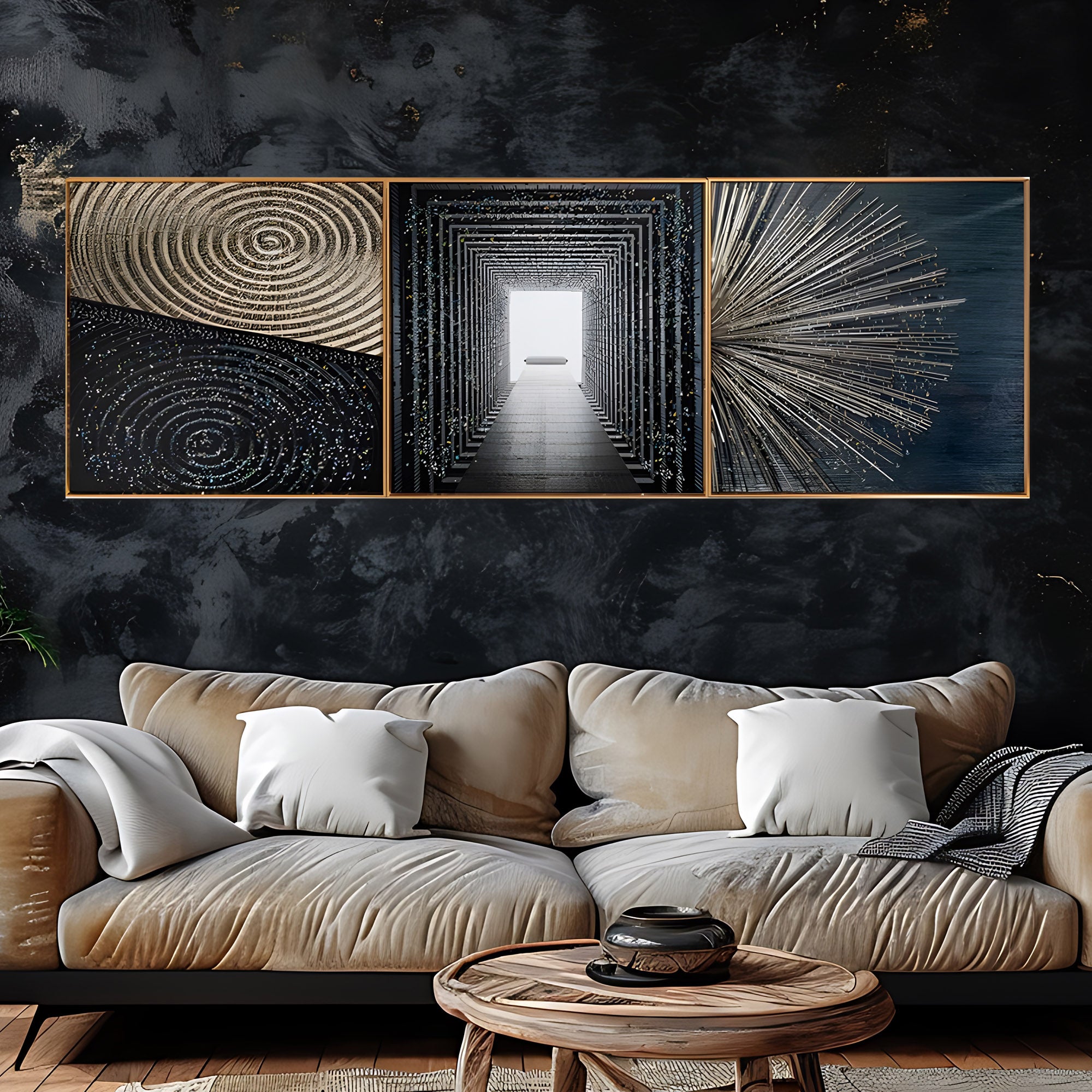 Reflective Illusion Pattern Crystal Glass Painting Set of 3