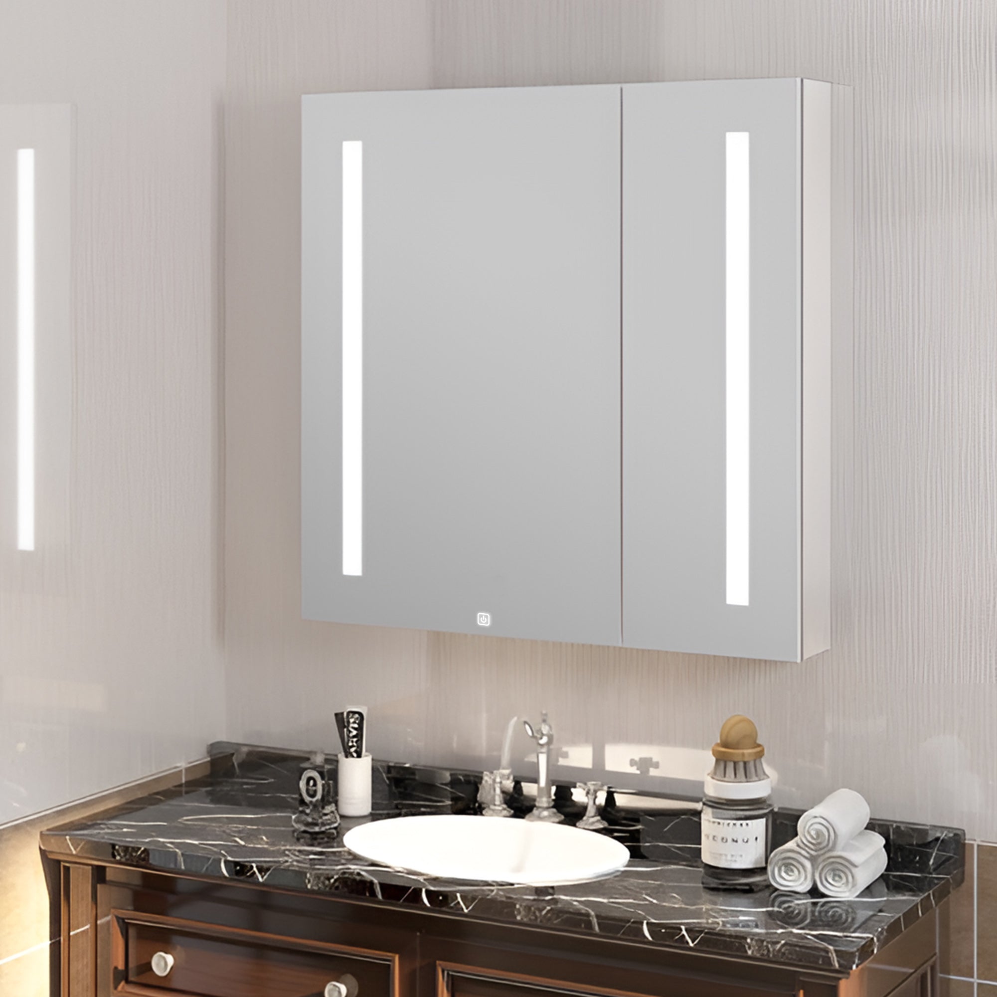 Reflekt Glow Modern Vertical LED Dual Door Mirror Cabinet