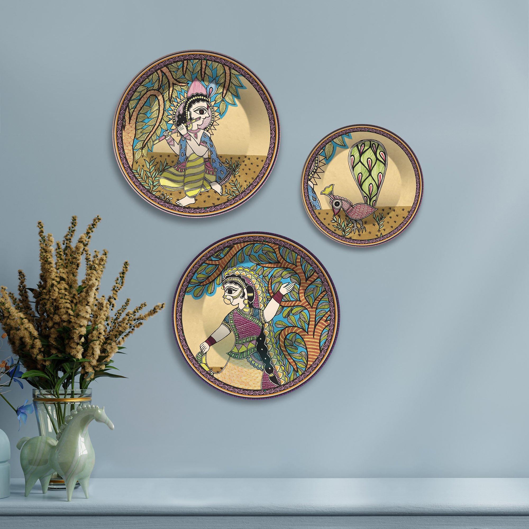 Rhythm of Roots Tribal Folk Art Premium Wall Plates Painting Set of 3