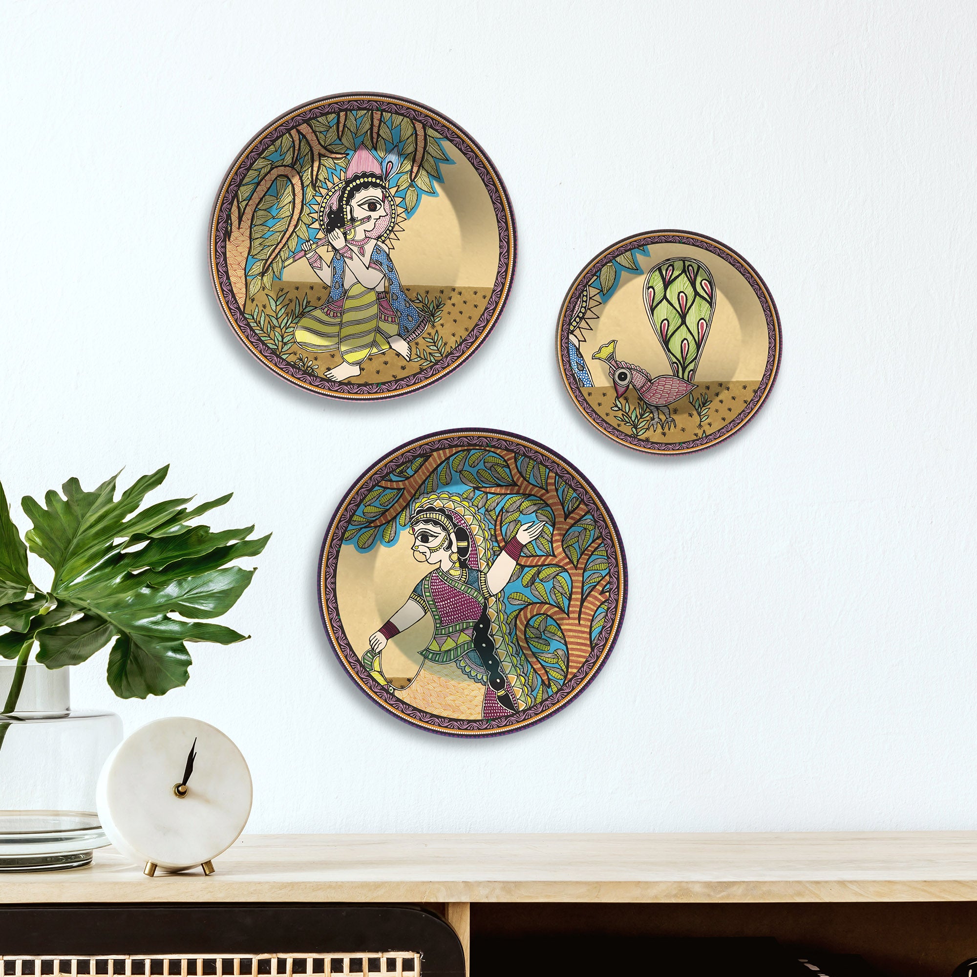 Rhythm of Roots Tribal Folk Art Premium Wall Plates Painting Set of 3