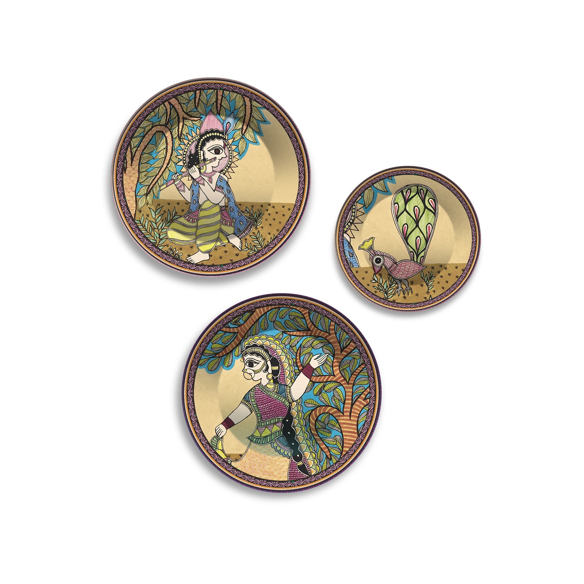 Rhythm of Roots Tribal Folk Art Premium Wall Plates Painting Set of 3