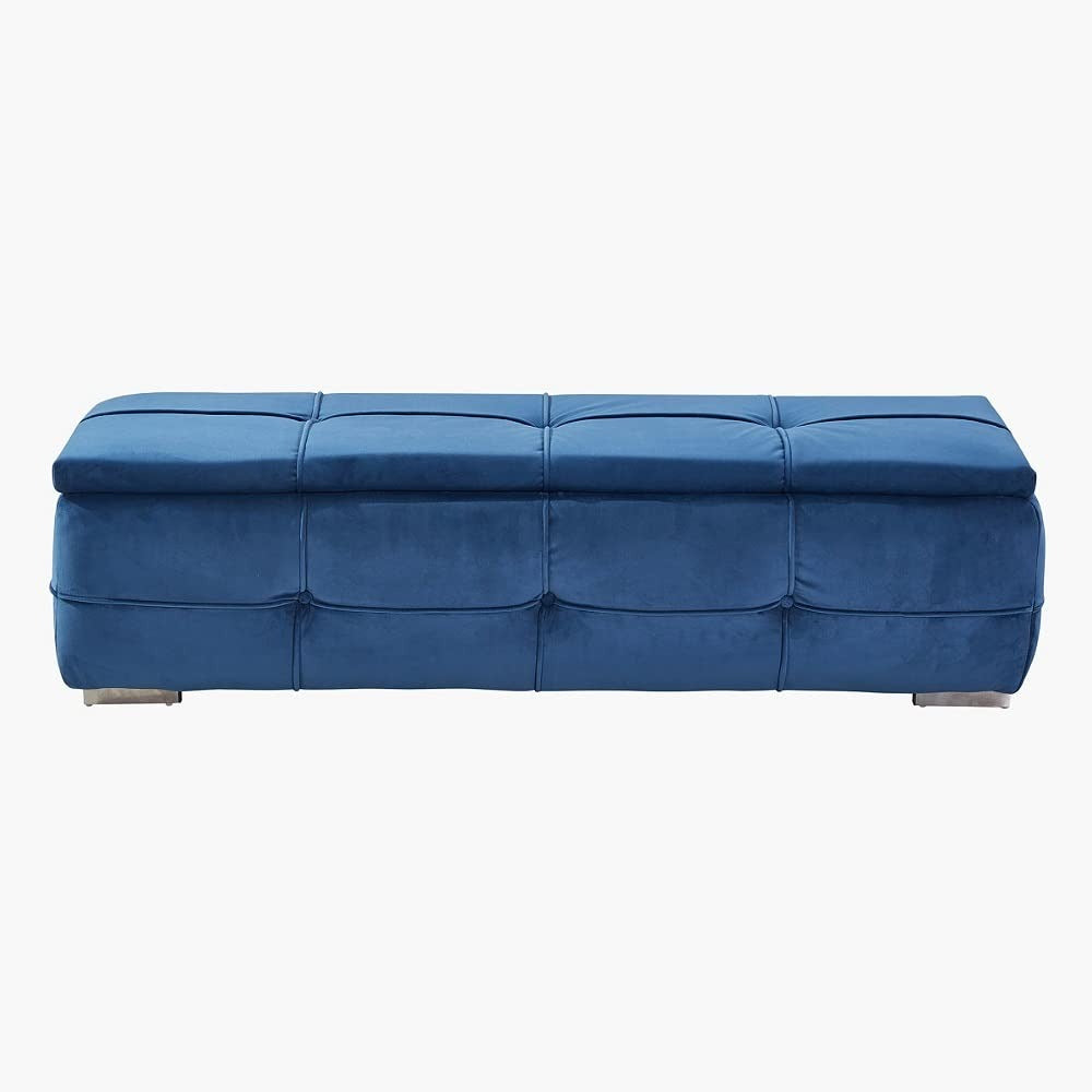 Rich Blue Velvet Tufted Storage Bench with Seating and Organizer Space