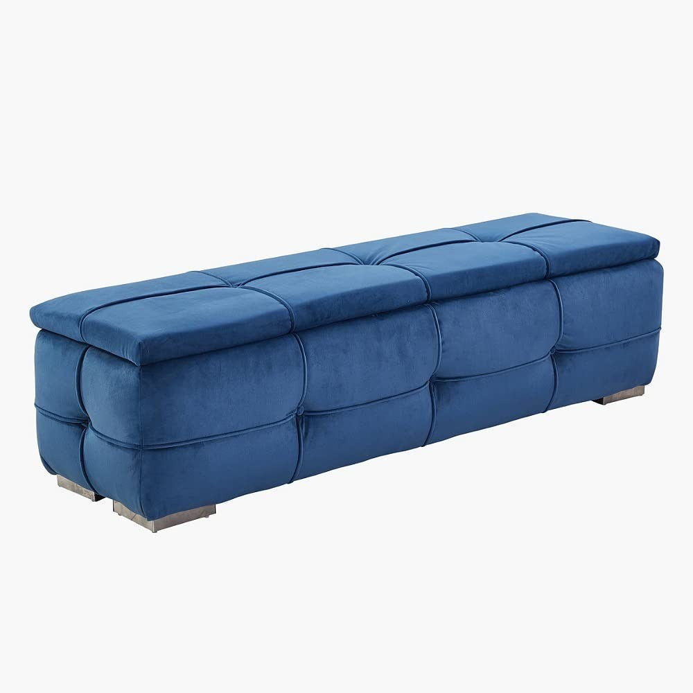 Rich Blue Velvet Tufted Storage Bench with Seating and Organizer Space