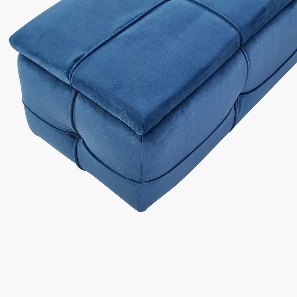 Rich Blue Velvet Tufted Storage Bench with Seating and Organizer Space