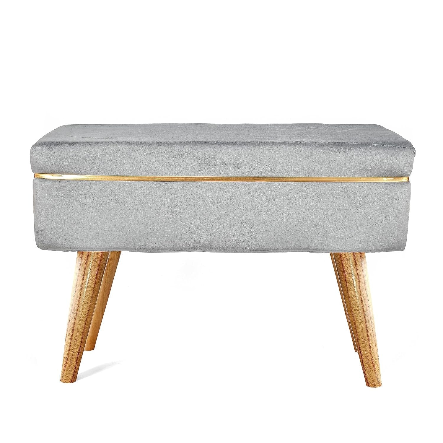 Rich Grey Velvet Ottoman Bench with Golden Classic Legs