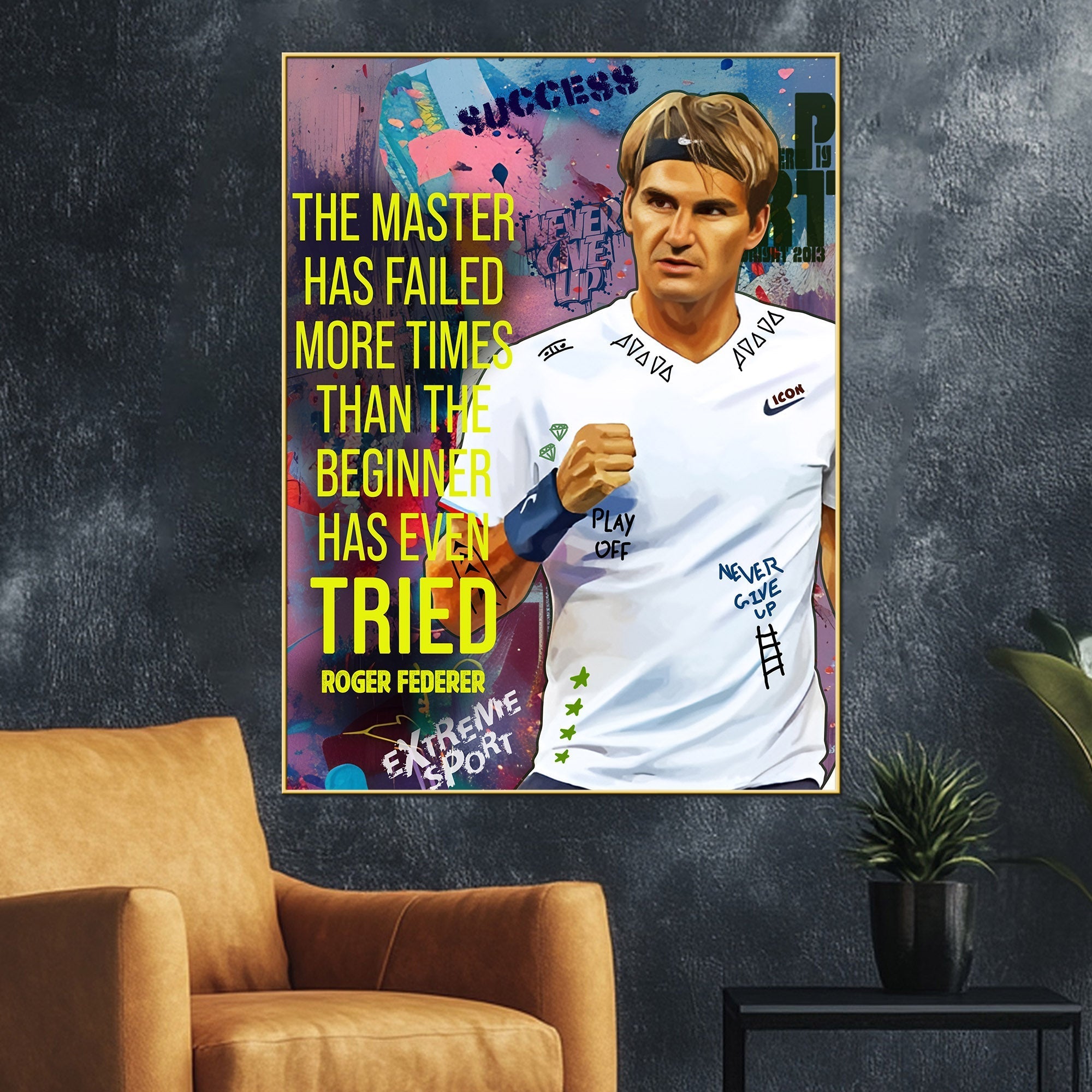 Roger Federer Never Give Up Cotton Canvas Wall Painting
