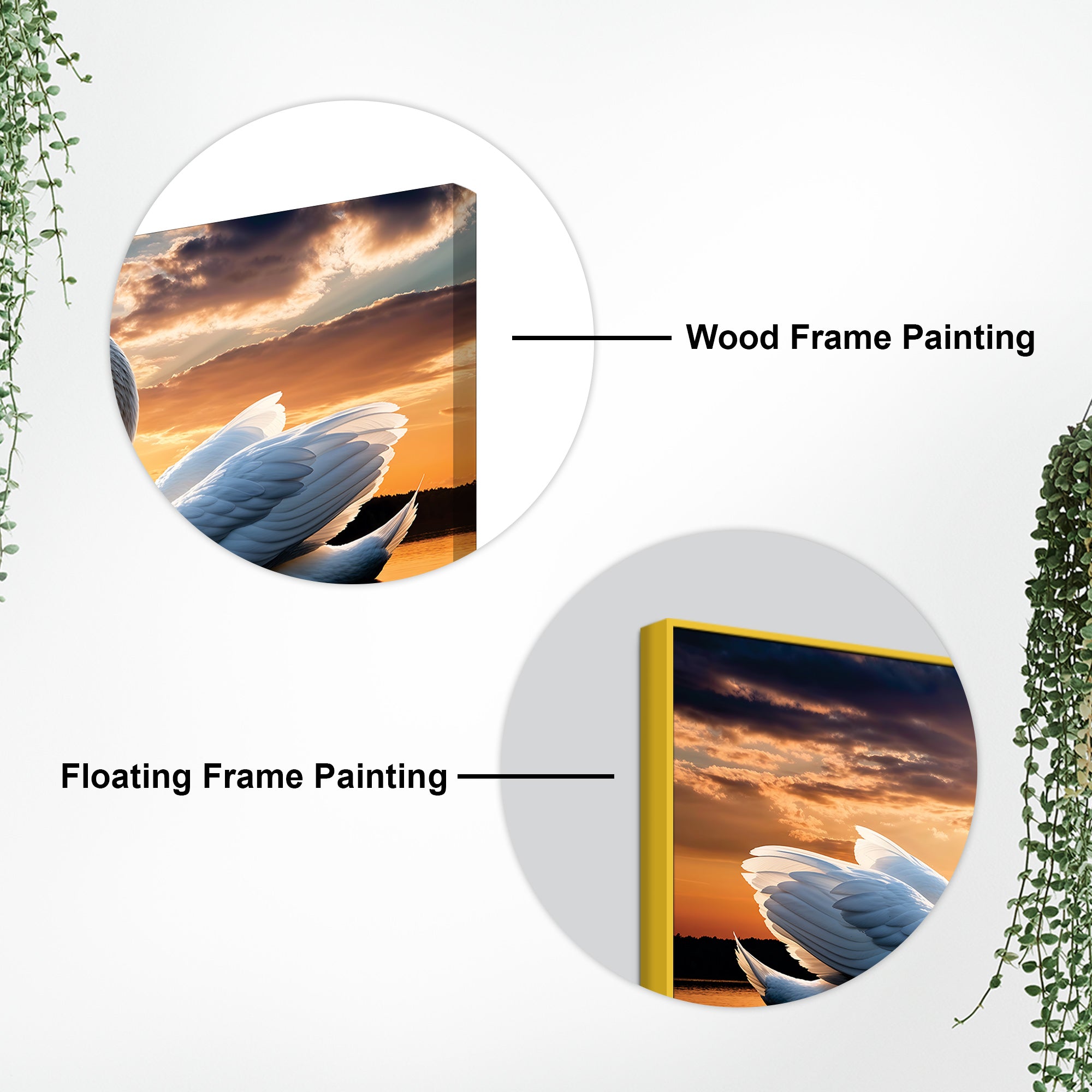 Romantic White Swan Wall Painting for Modern Living Room