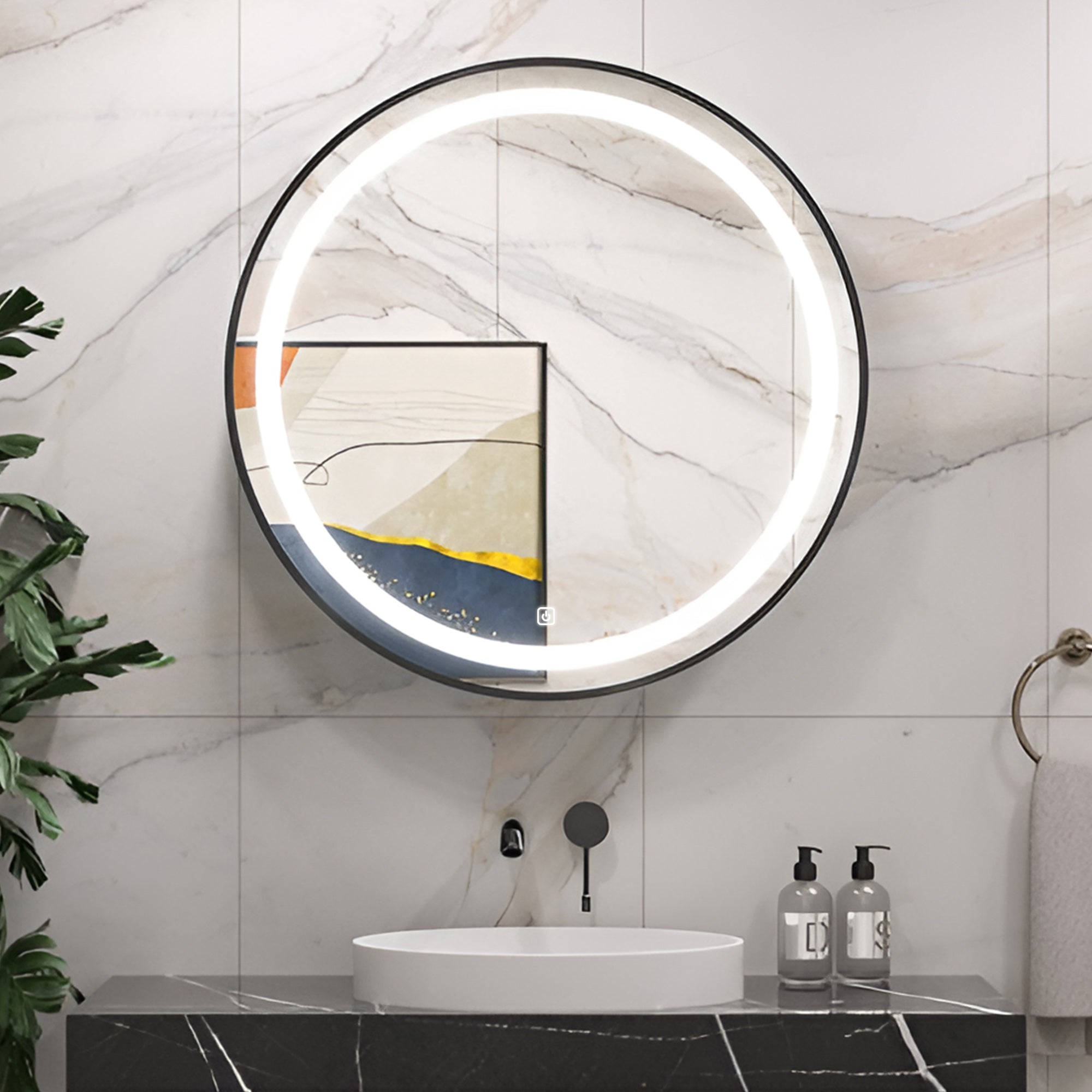 Round LED Mirror Cabinet with Touch Sensor and Modern Frame Design