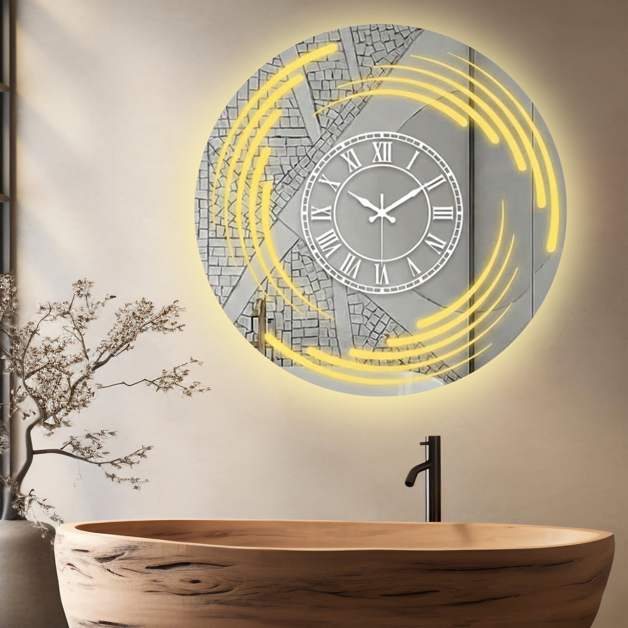 Round LED Mirror Wall Clock | Roman Numeral Modern Decorative Clock