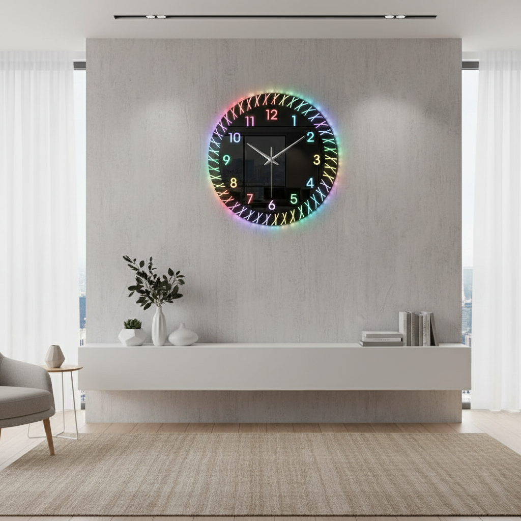 Round RGB LED Wall Clock | Colorful Modern Decorative Wall Clock