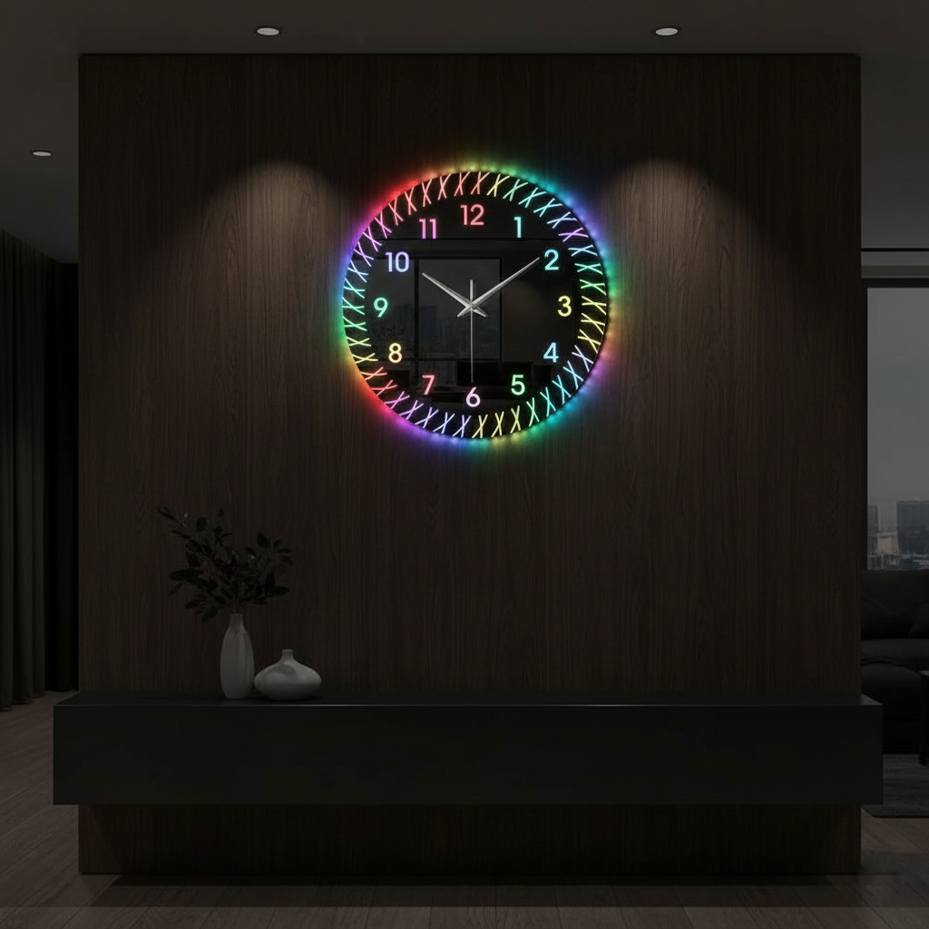 Round RGB LED Wall Clock | Colorful Modern Decorative Wall Clock