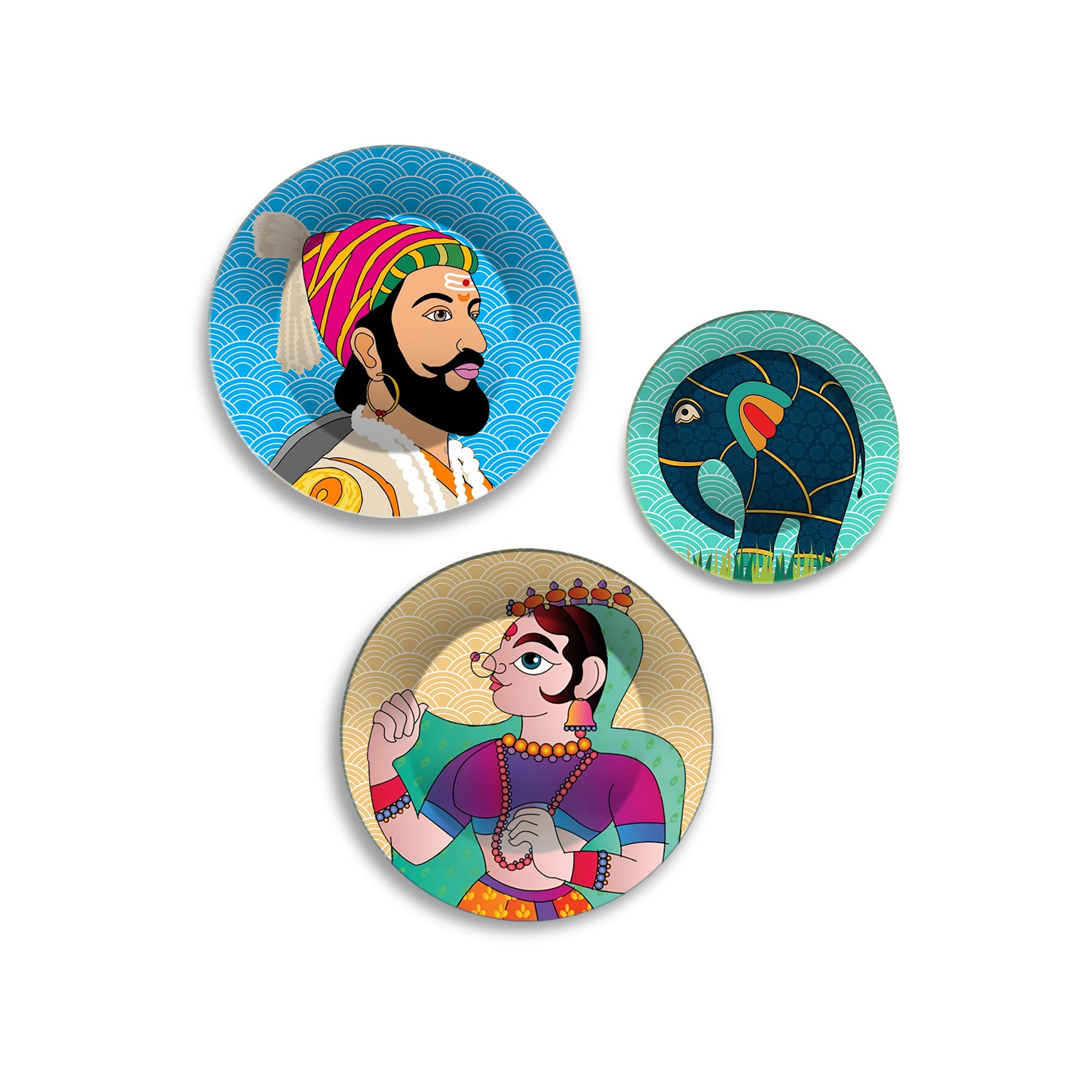 Royal & Cultural Regal Spirit Premium Wall Plates Painting Set of 3