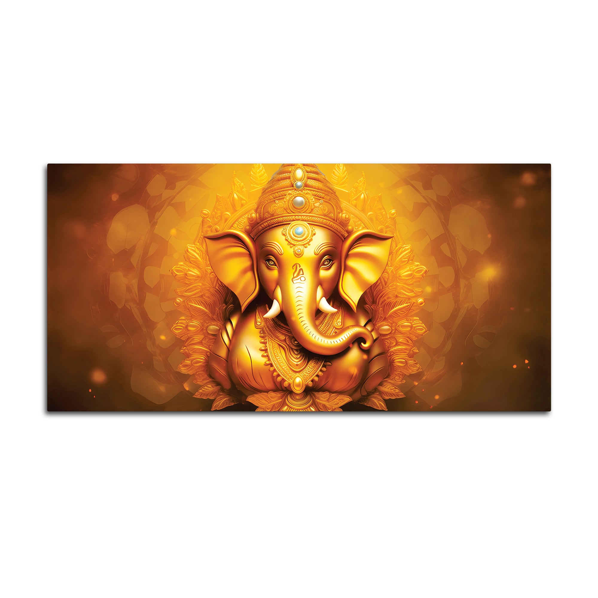 Royal Divine Golden Lord Ganesha Elegant Canvas Wall Painting for Home & Office Decor – Modern Devotional Wall Art