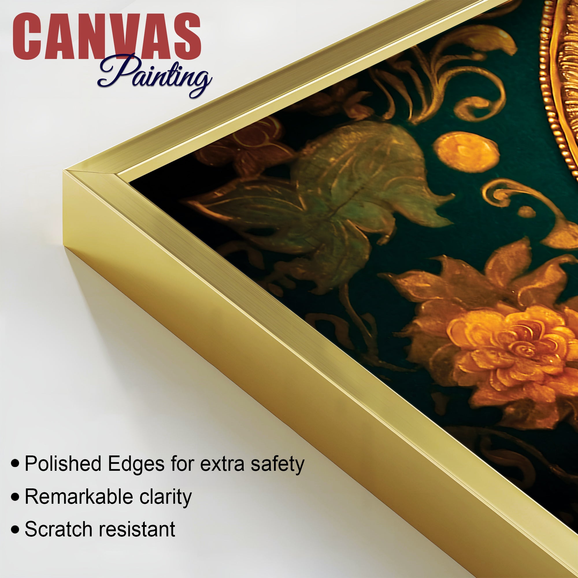 Royal Divine Lord Shri Ganesha with Beautiful Flowers Spiritual Canvas Wall Painting for Home & Office Decor – Modern Devotional Wall Art