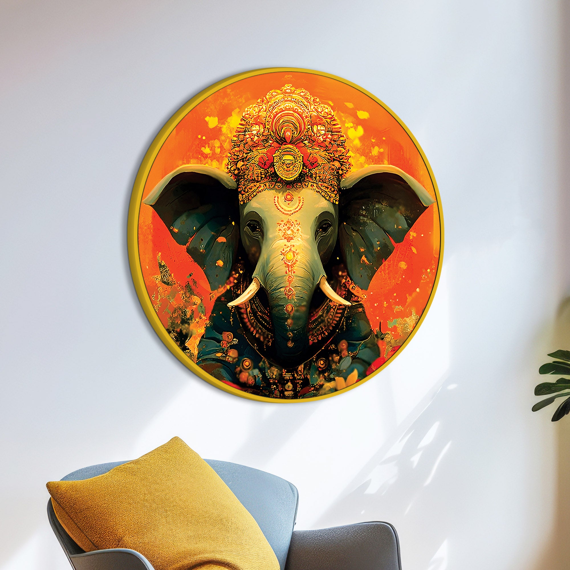 Royal Elephant Ganesha Round Canvas Painting