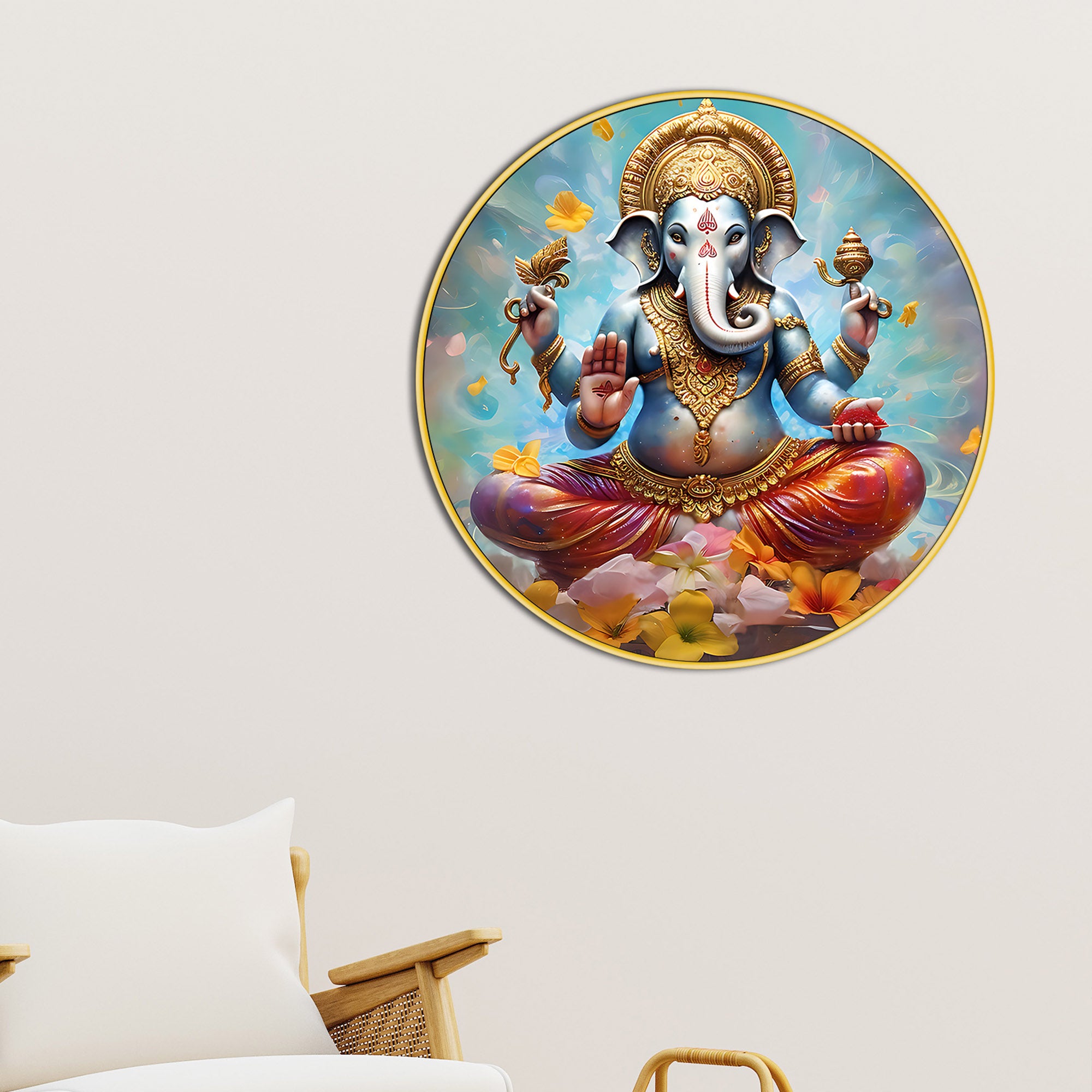 Royal Ganesh Ji Round Painting