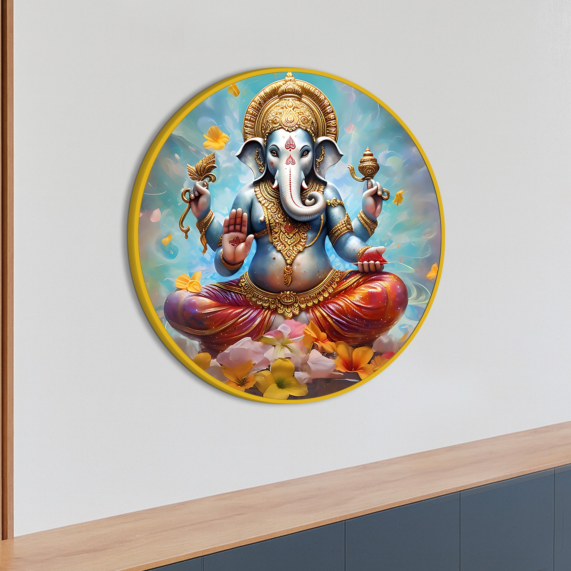 Royal Ganesh Ji Round Painting