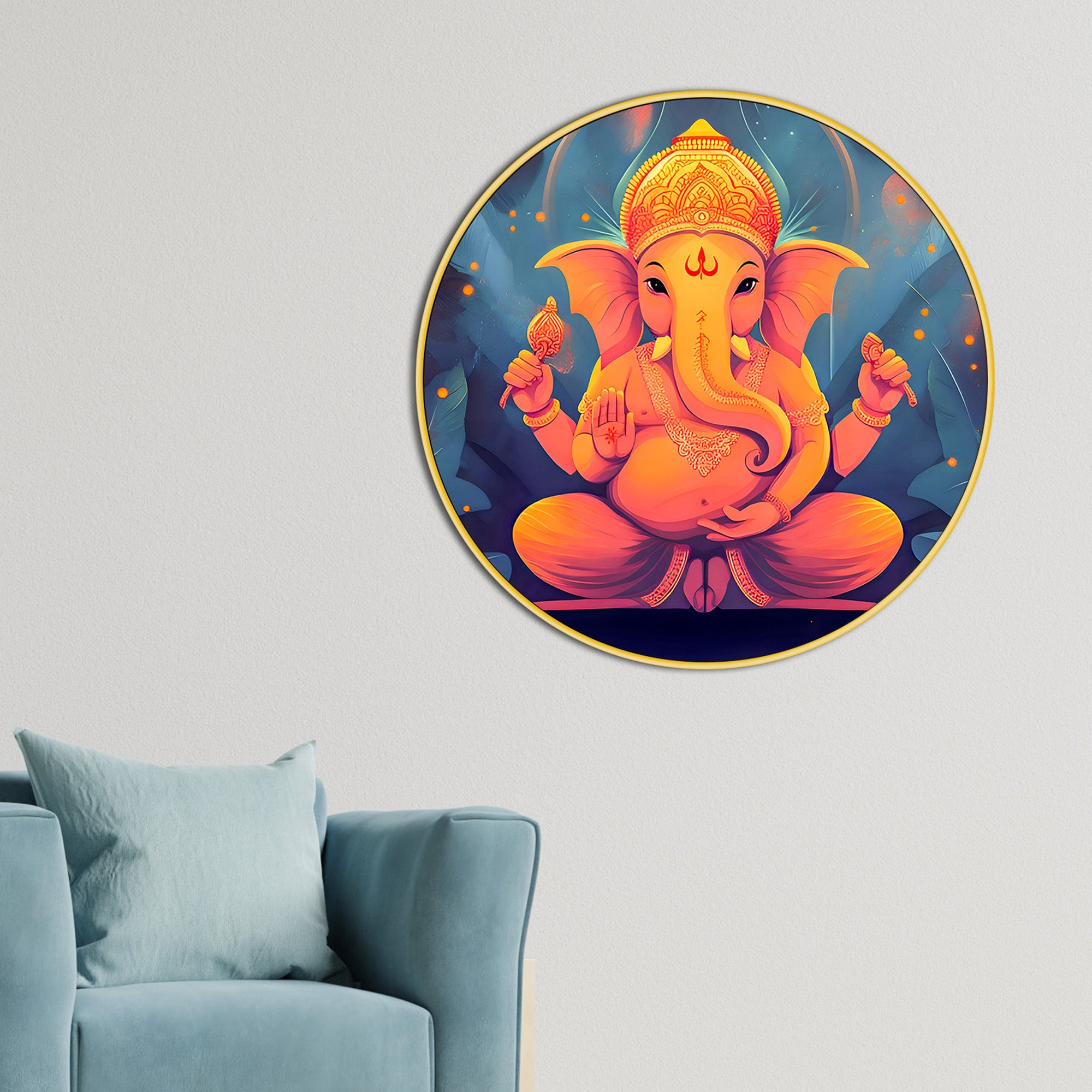 Royal Ganesha Round Artistic Painting