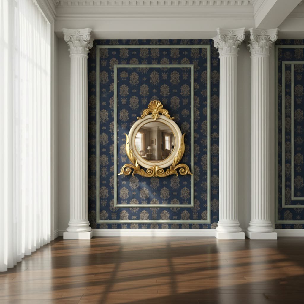 Royal Gold Finish 3D Round Decorative Wall Mirror