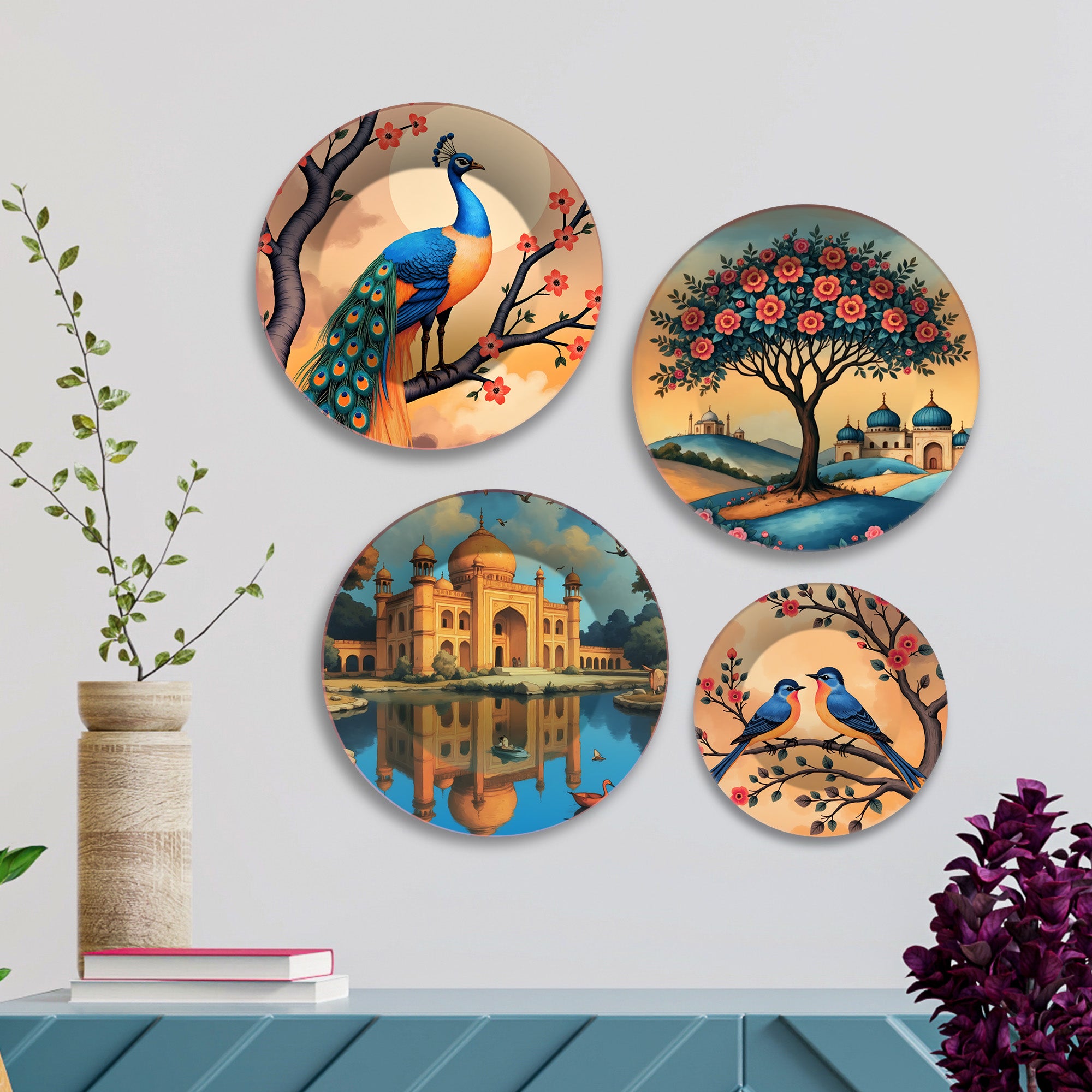 Royal Heritage India Scenic Premium Wall Plates Painting Set of Four