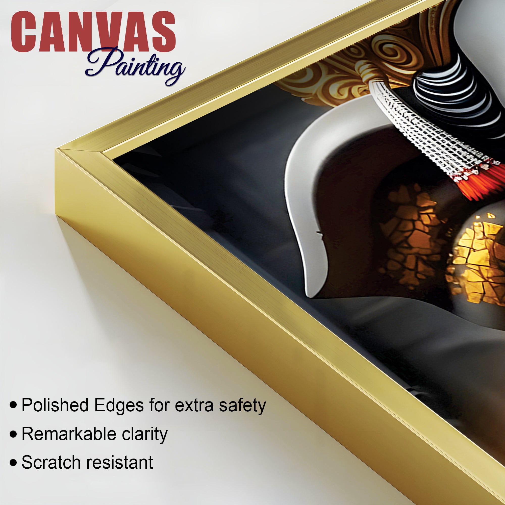 Royal Lord Shri Ganesha Grey & Dark Gold Canvas Wall Painting – Luxury Spiritual Wall Art for Home & Office Decor