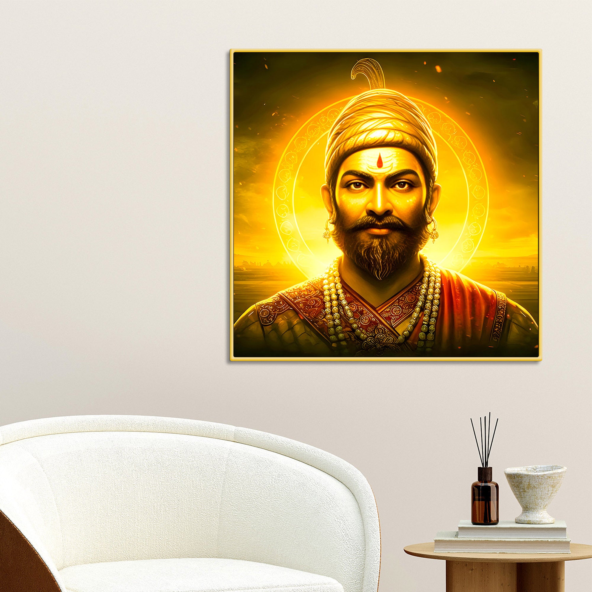 Royal Shivaji Maharaj Golden Aura Canvas Wall Painting