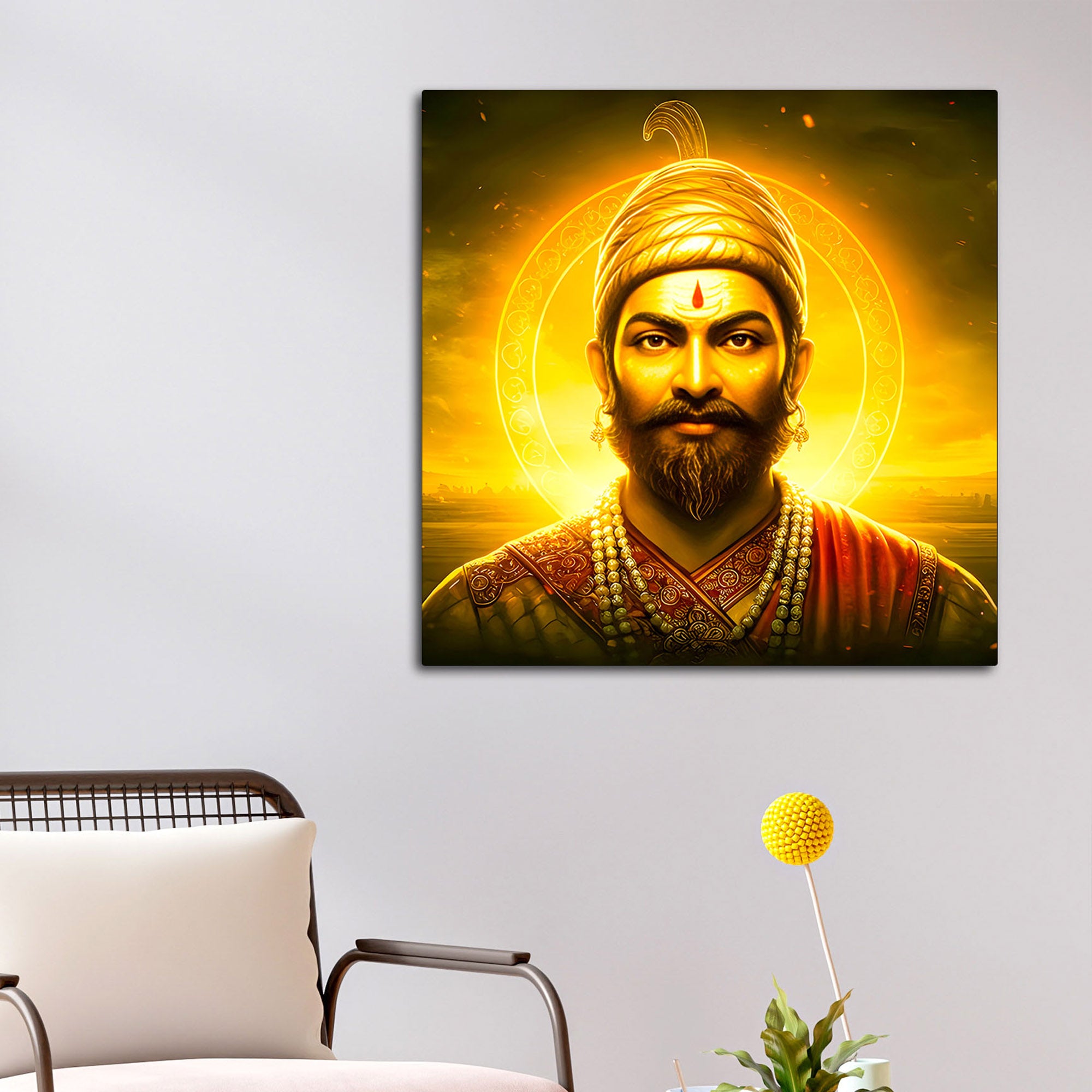 Royal Shivaji Maharaj Golden Aura Canvas Wall Painting