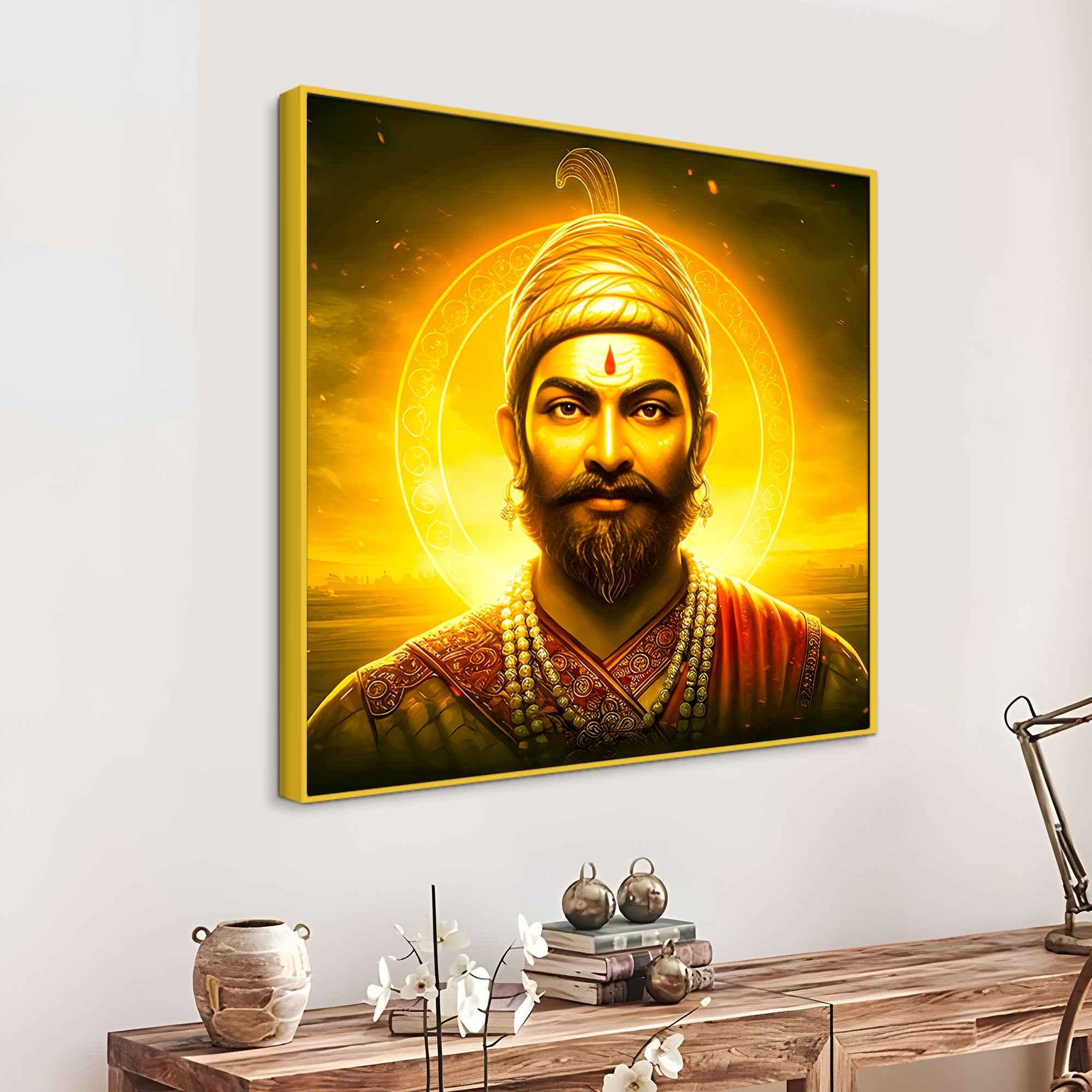 Royal Shivaji Maharaj Golden Aura Canvas Wall Painting
