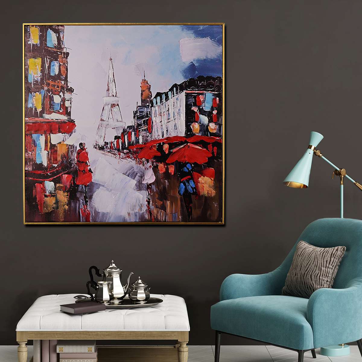Rue de Paris Hand Painted Wall Painting with Floating Frame
