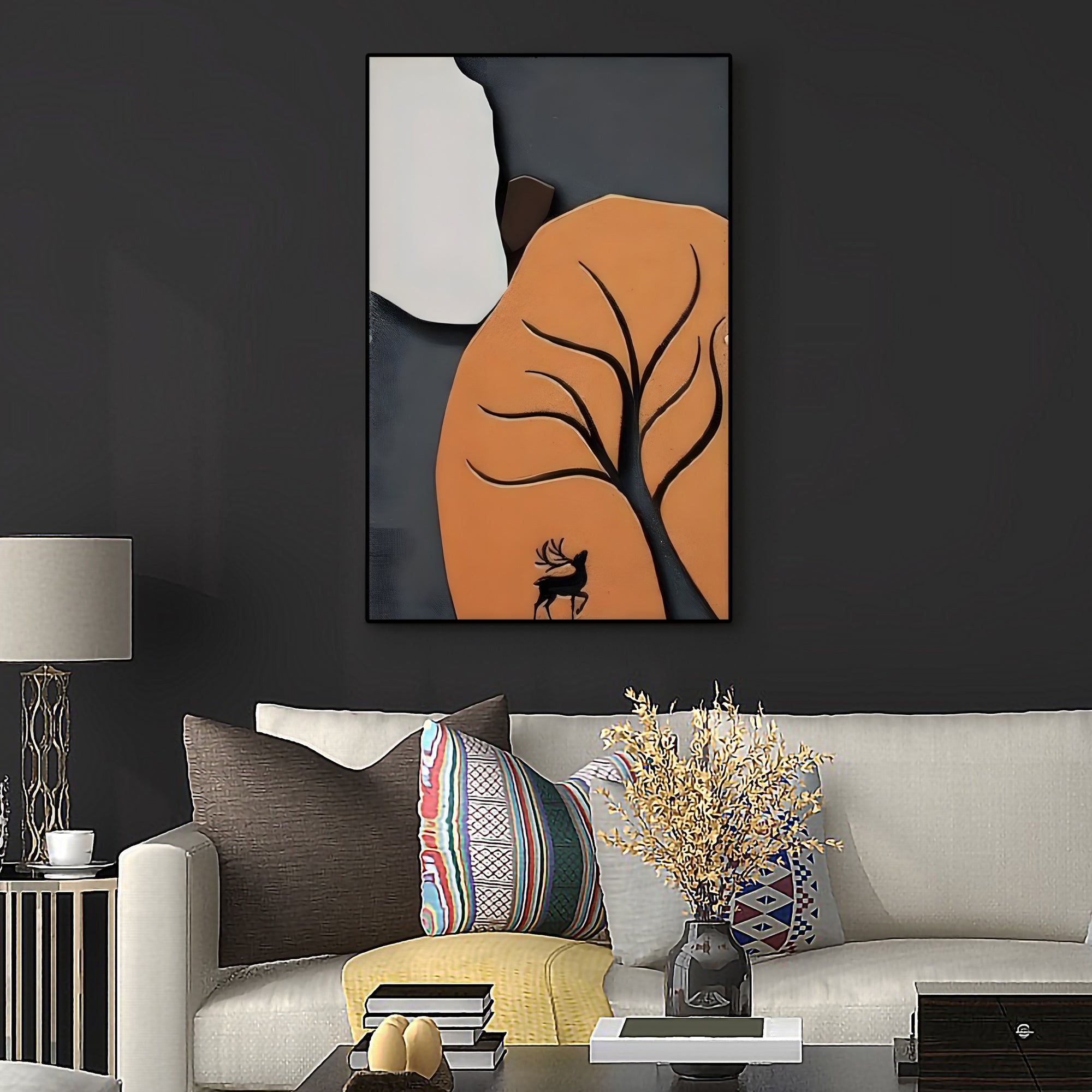 Rustic Wilderness Deer and Tree Silhouette 3D Wall Art Home Decor
