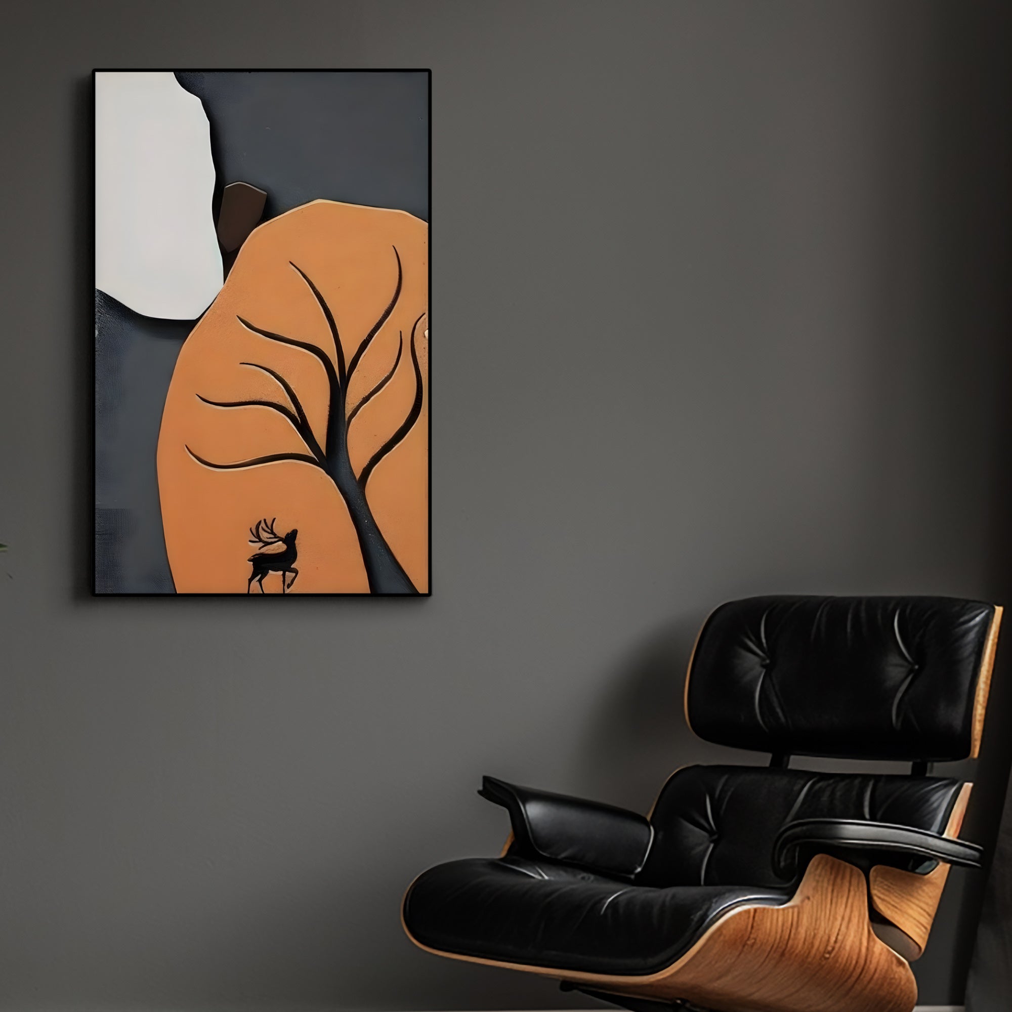Rustic Wilderness Deer and Tree Silhouette 3D Wall Art Home Decor