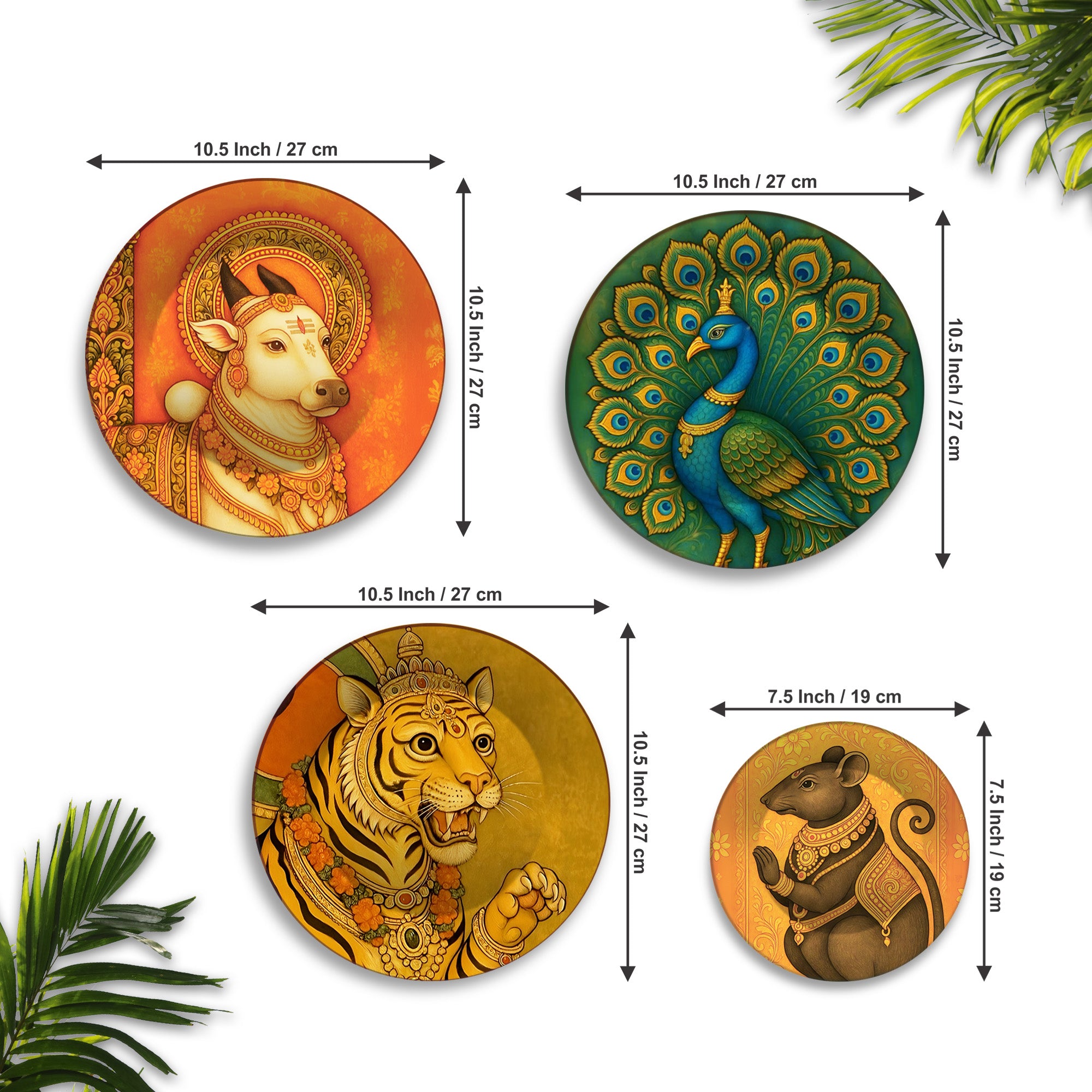 Sacred Divine Vahanas Animals Premium Wall Plates Painting Set of Four