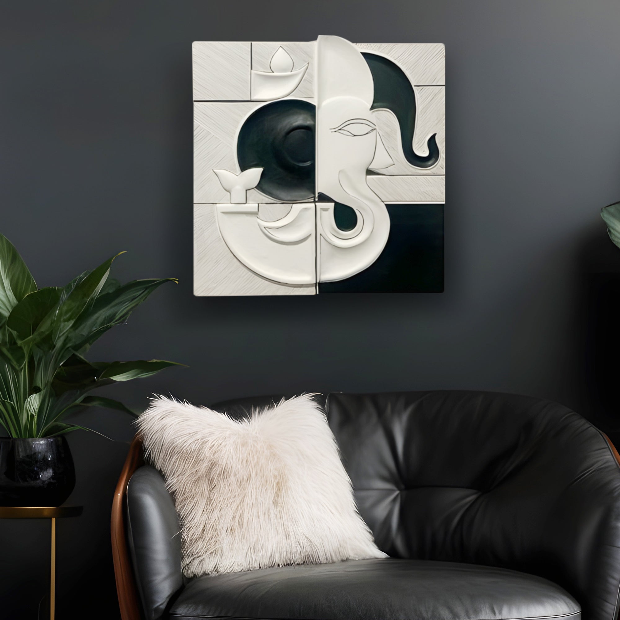 Sacred Ganesha Black and White Color Minimal 3D Wall Art