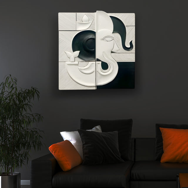 Sacred Ganesha Black and White Color Minimal 3D Wall Art