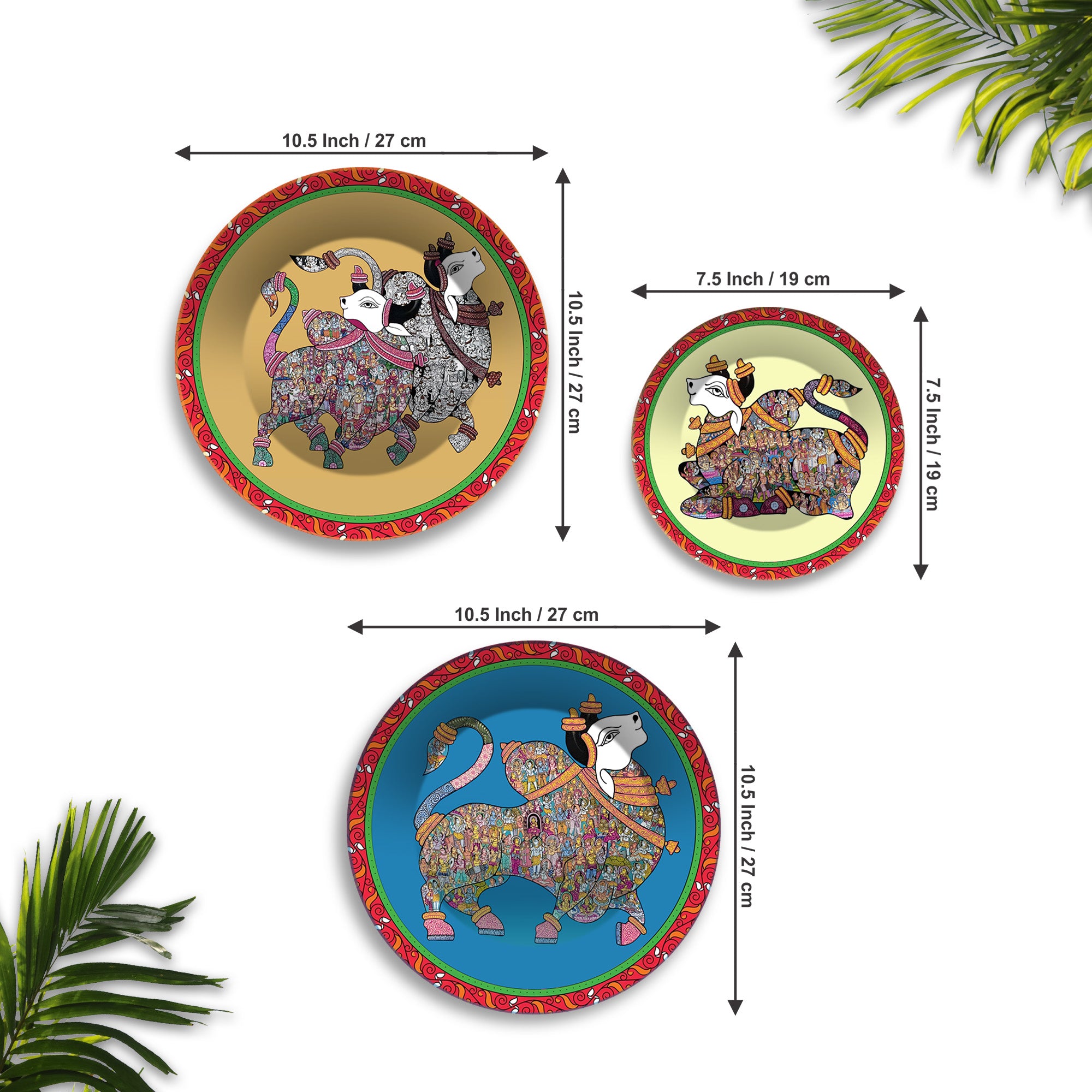 Sacred Guardians Nandi Premium Wall Plates Painting Set of 3