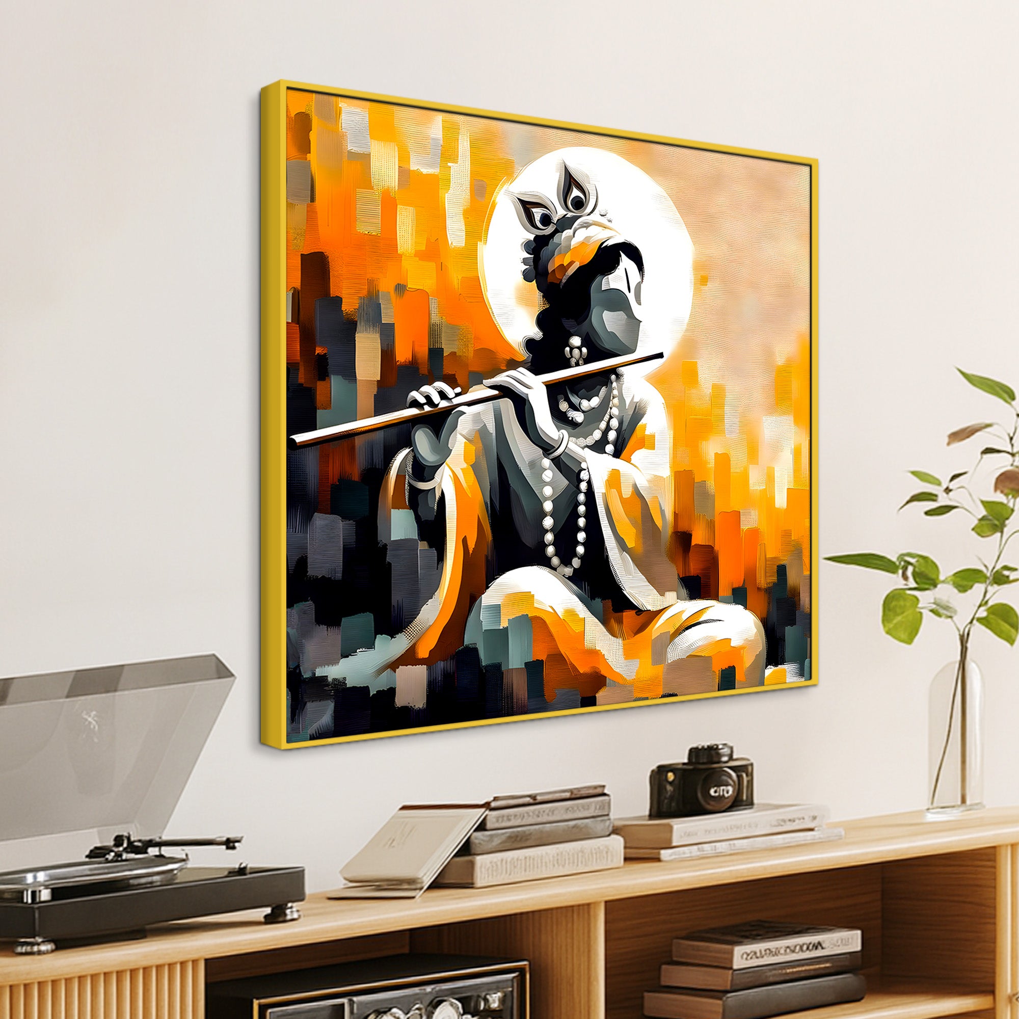 Sacred Hindu God Lord Shri Krishna Premium Abstract Canvas Wall Painting for Home & Offices