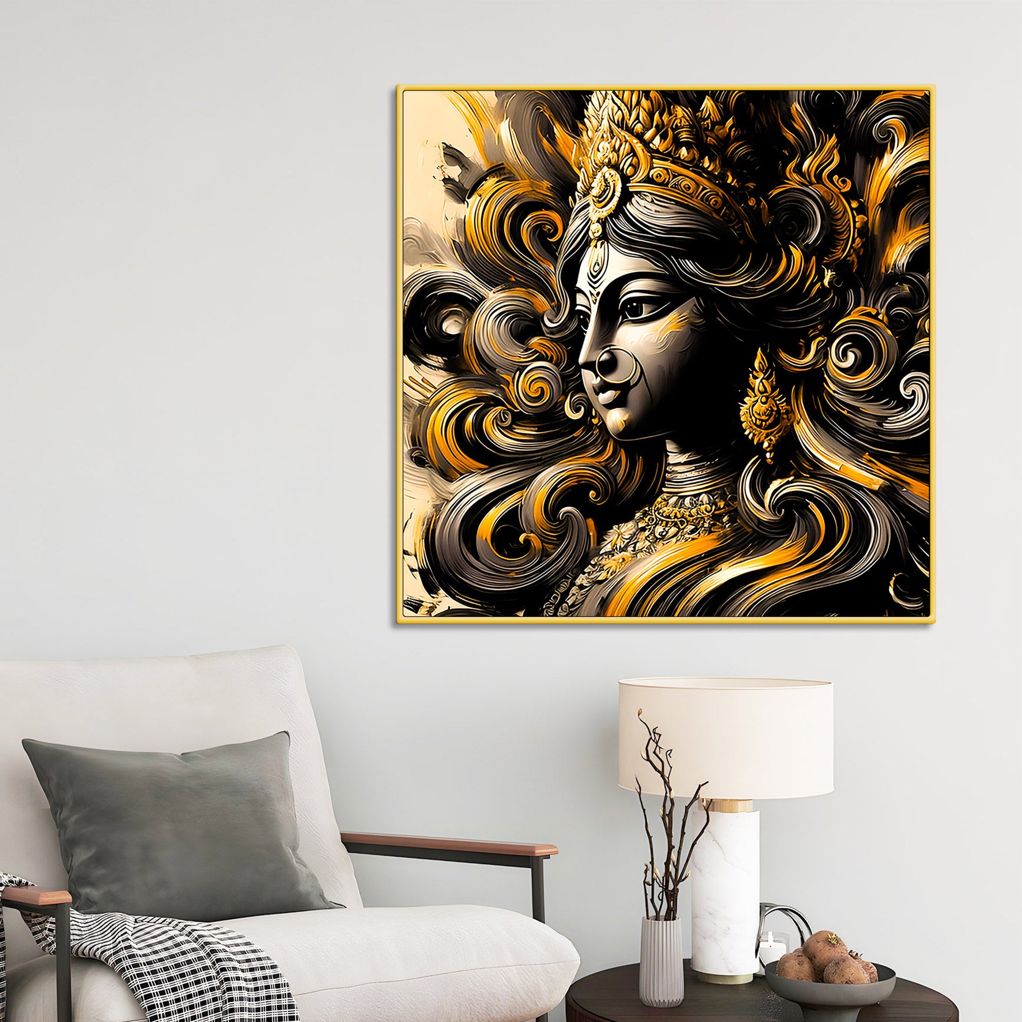 Sacred Indian Goddess Monochrome Art Wall Painting