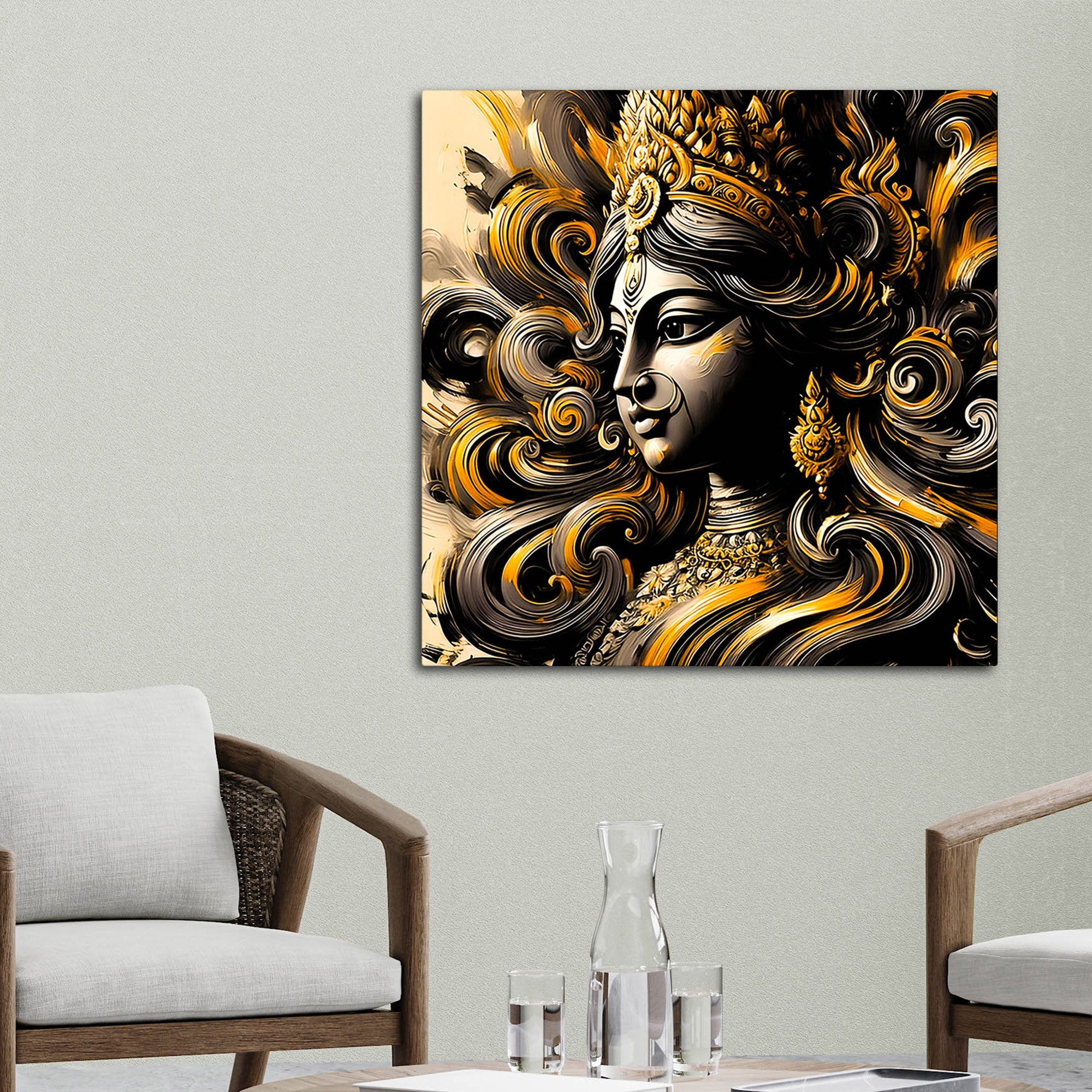 Sacred Indian Goddess Monochrome Art Wall Painting