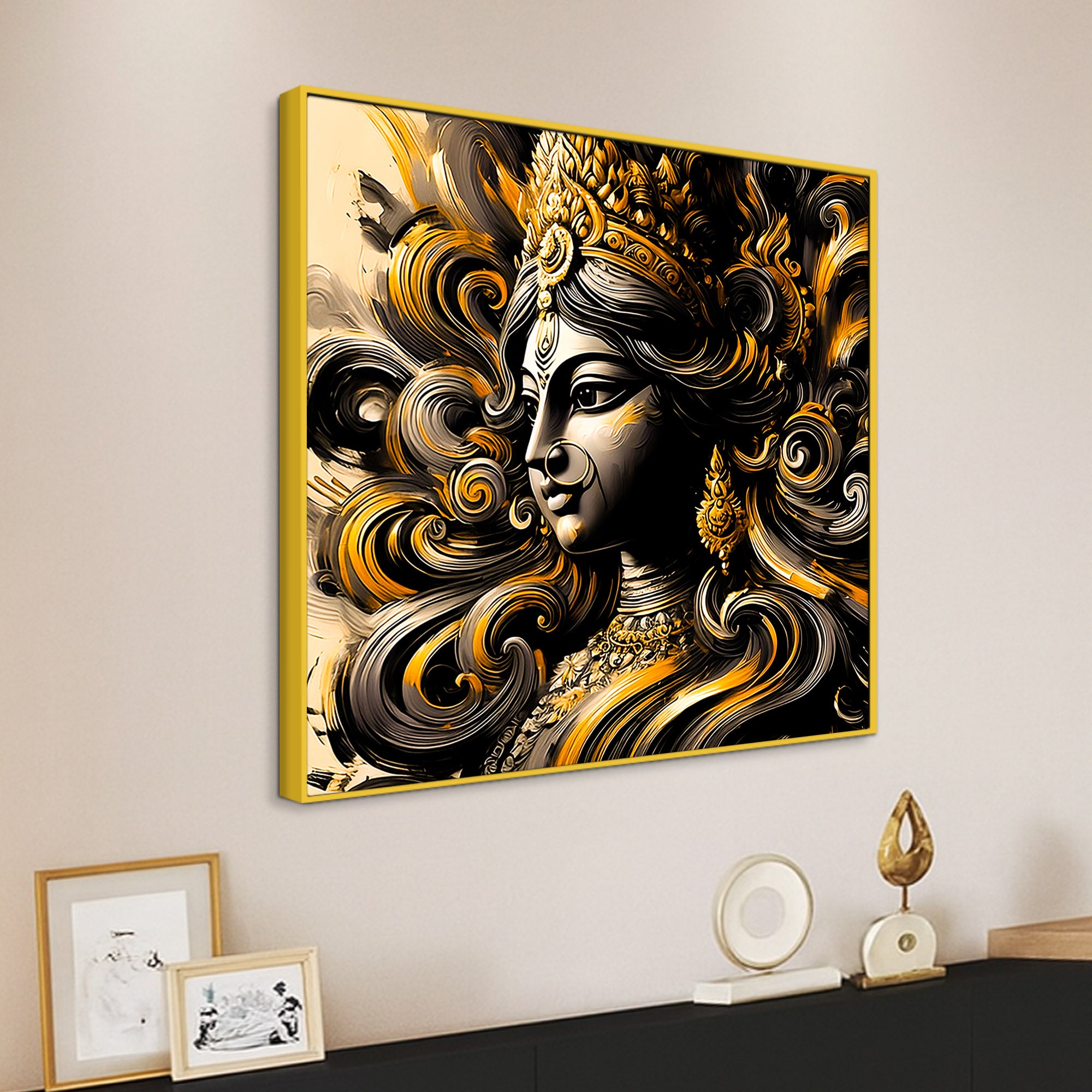 Sacred Indian Goddess Monochrome Art Wall Painting