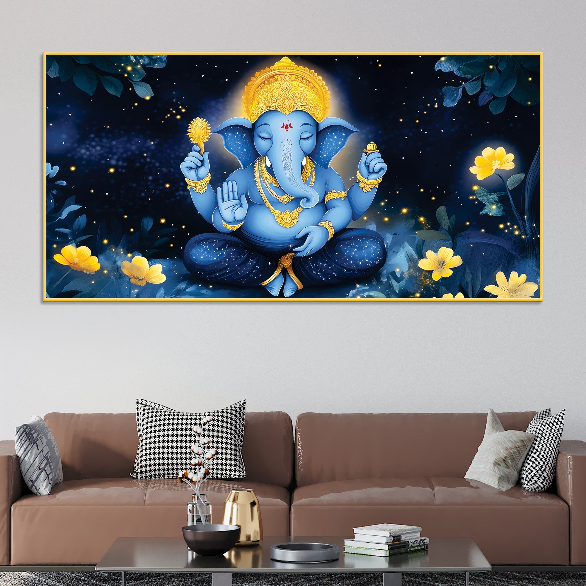 Sacred Lord Shri Ganesh Maditating Canvas Wall Painting – Divine Wall Art for Home & Office Spaces