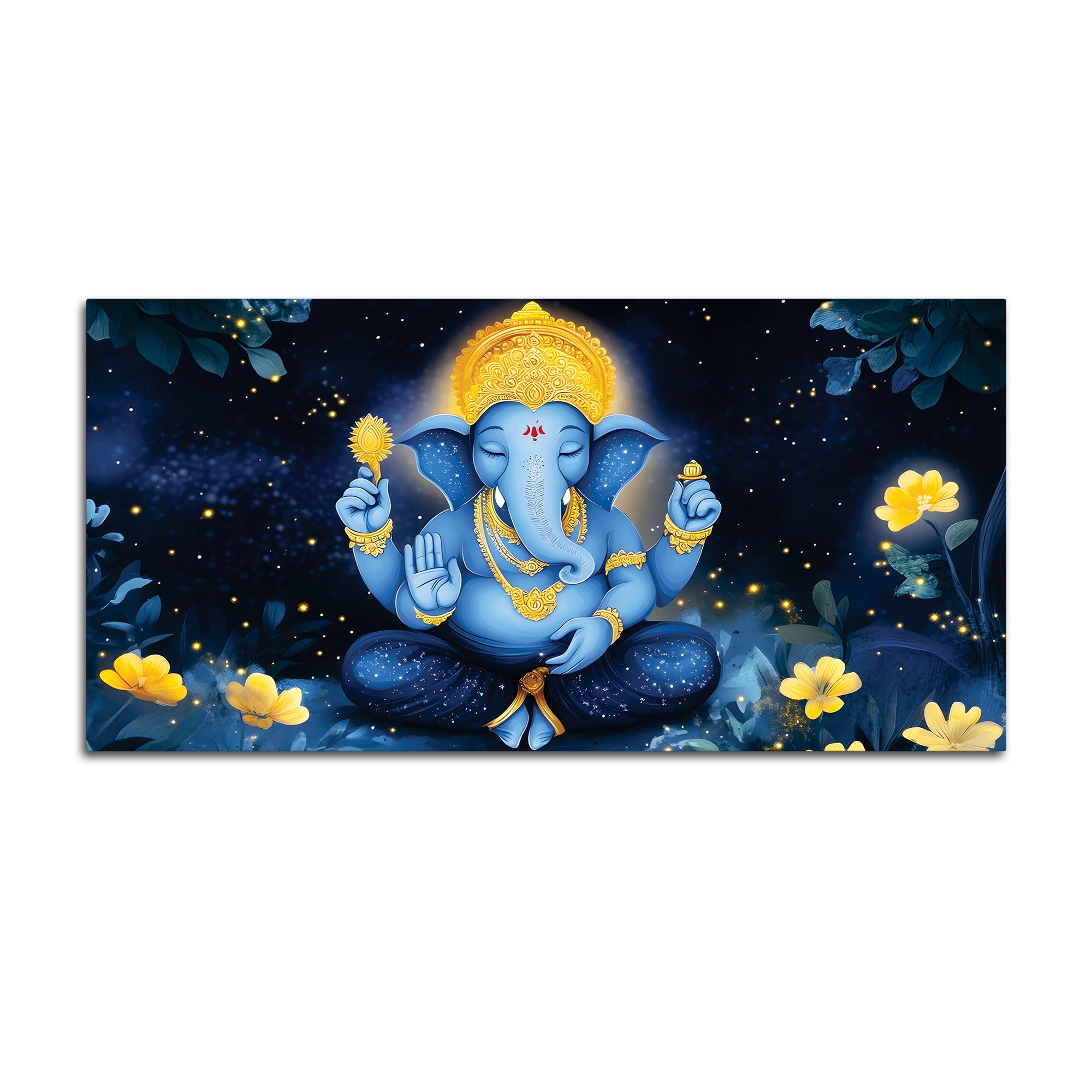 Sacred Lord Shri Ganesh Maditating Canvas Wall Painting – Divine Wall Art for Home & Office Spaces