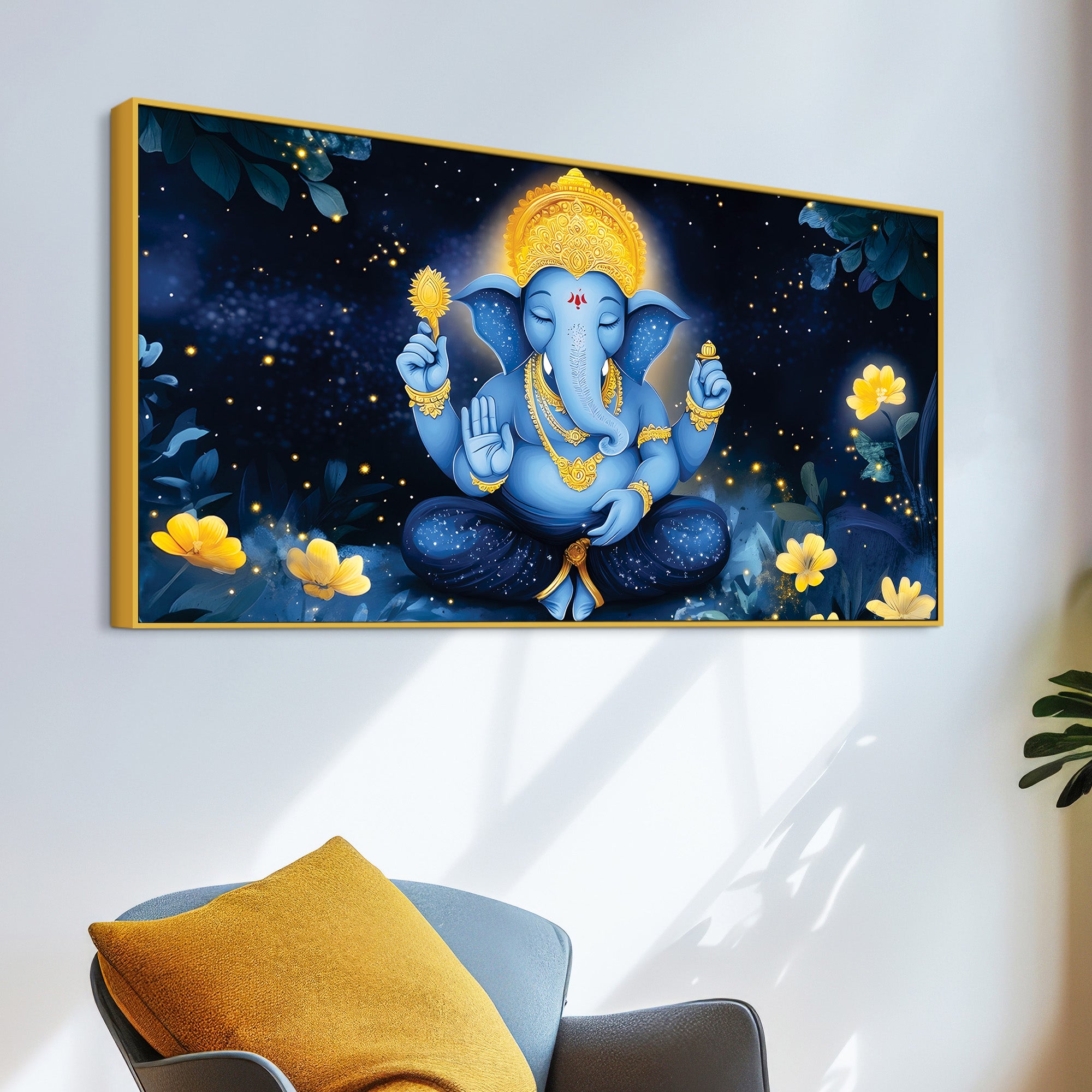 Sacred Lord Shri Ganesh Maditating Canvas Wall Painting – Divine Wall Art for Home & Office Spaces
