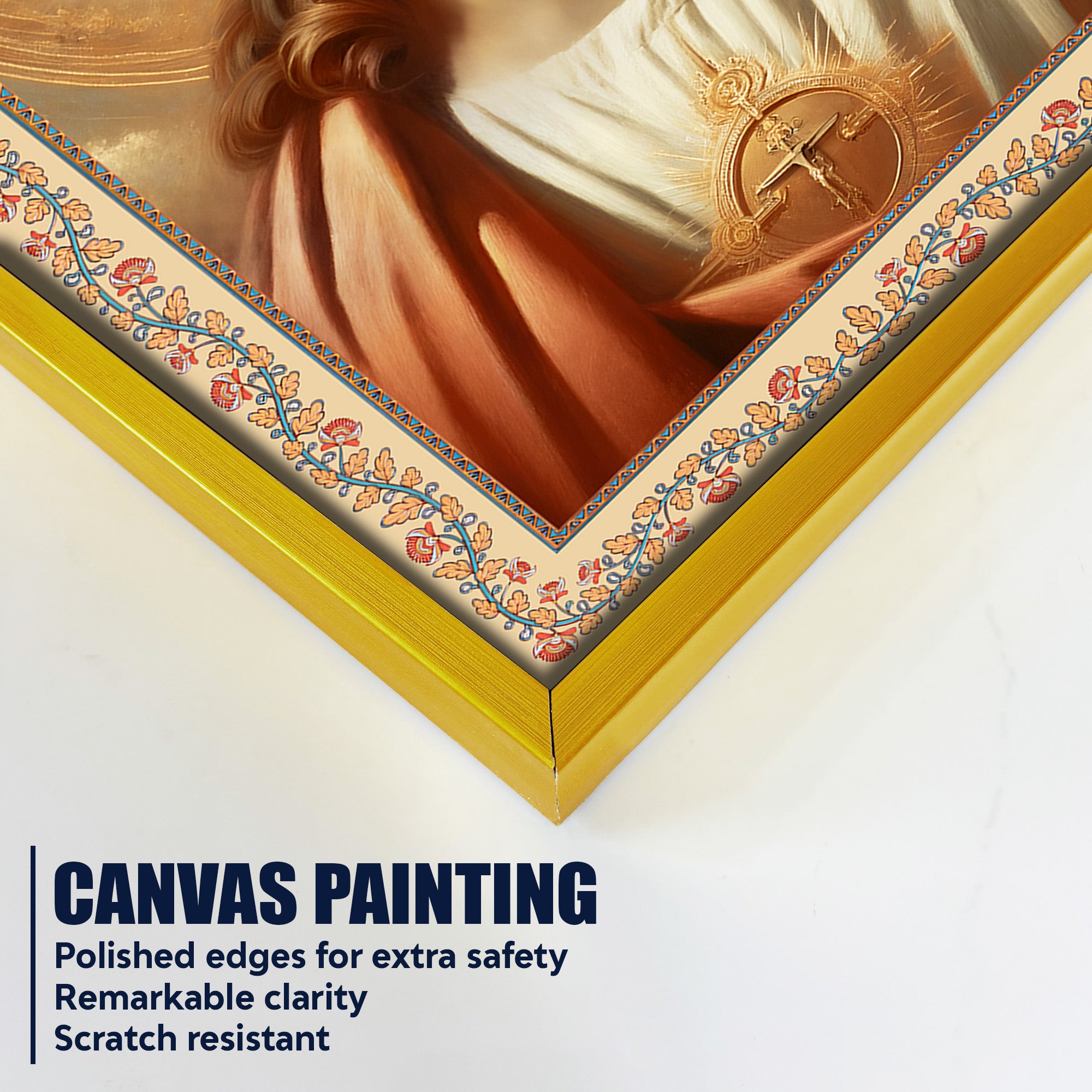 Sacred Savior Jesus Floral Border Vertical Canvas Wall Painting