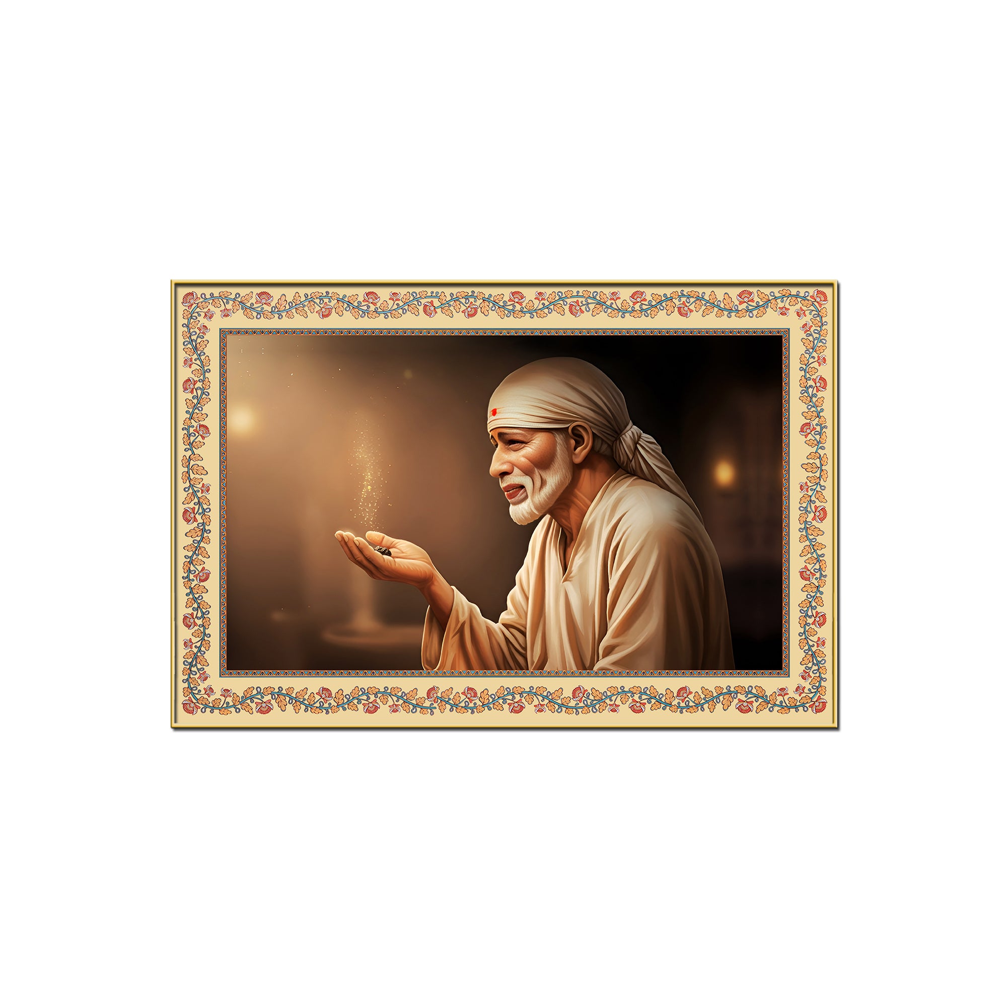 Sacred Shirdi Sai Baba Floral Border Canvas Wall Painting