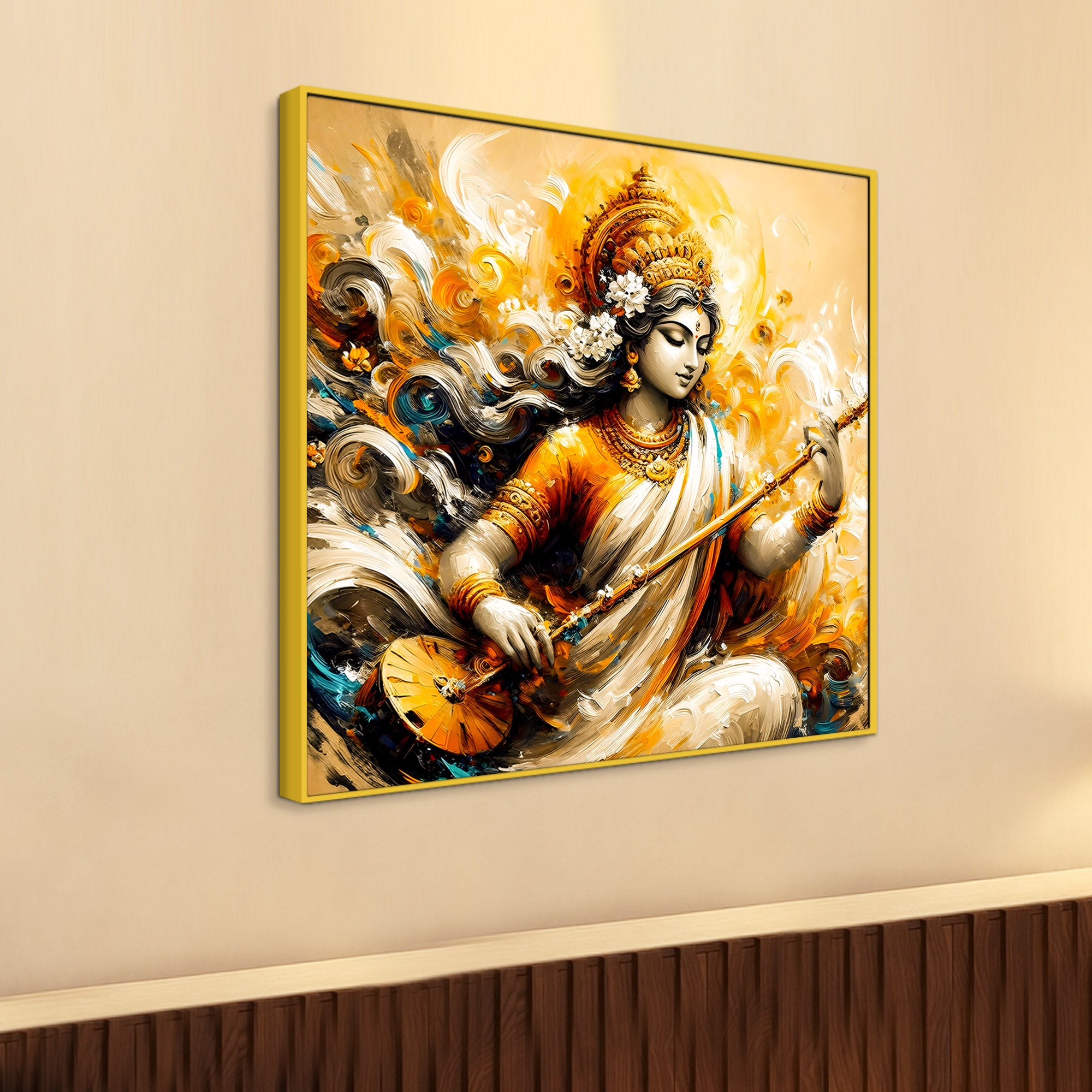 Saraswati Devi Religious Canvas Wall Painting