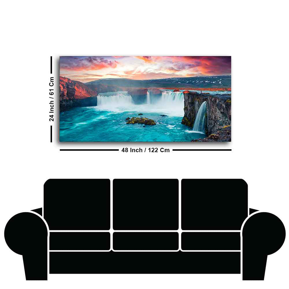 Scenery of Waterfall In Forest Canvas Wall Painting