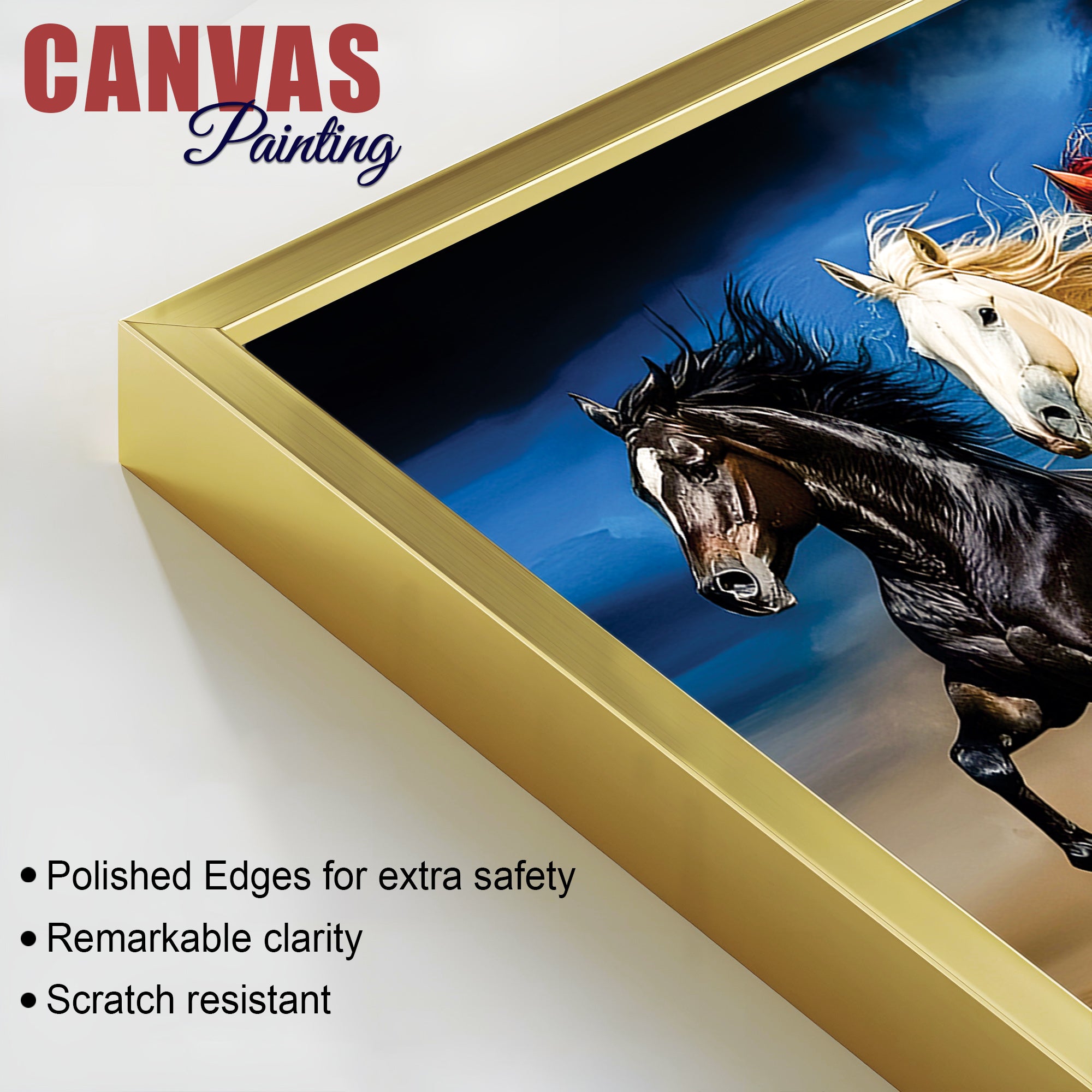 Scenic view Seven Horses Running at Night Canvas Wall Painting