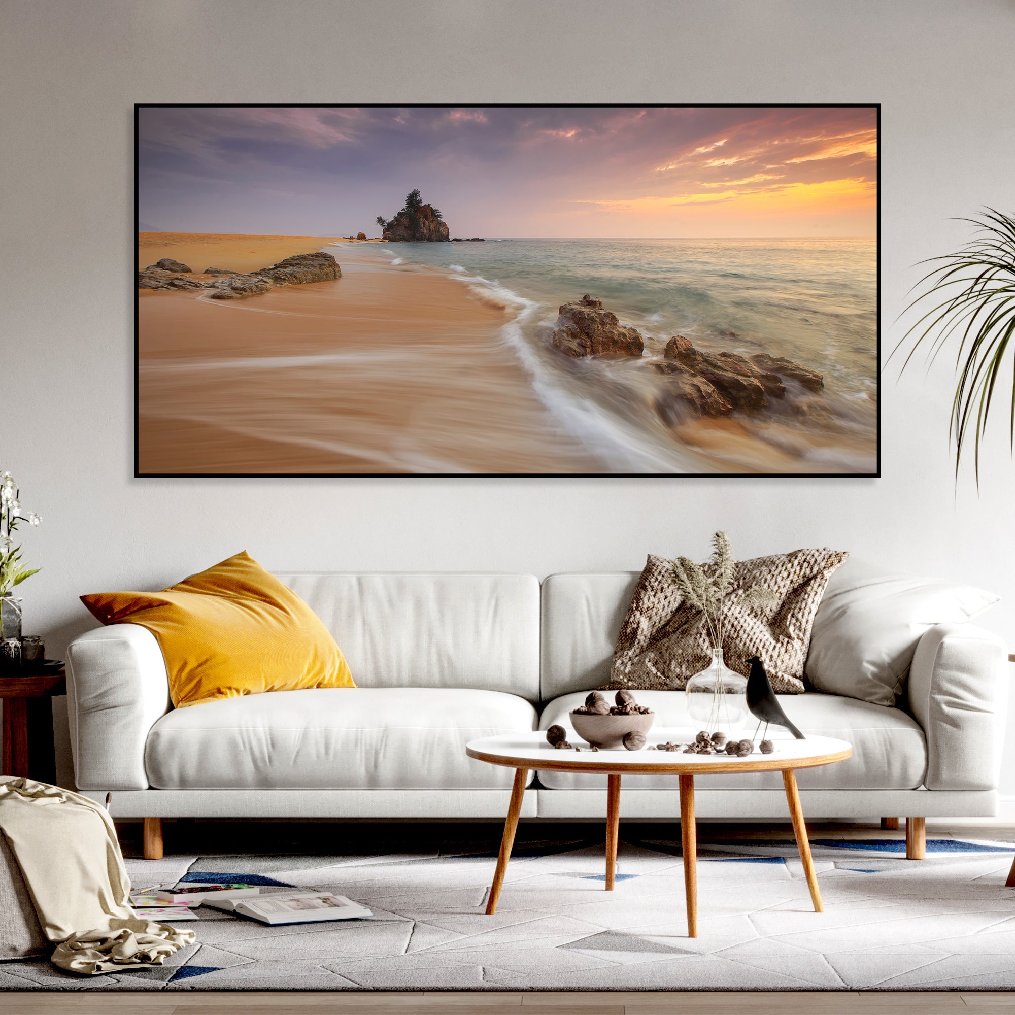Sea Bay Sunset Colorful Frame Wall Painting